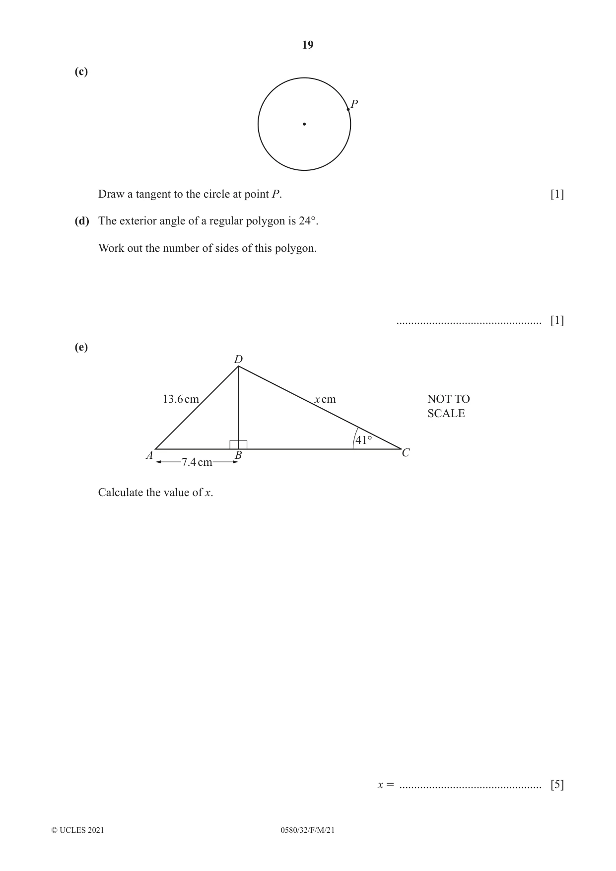 Cambridge IGCSE Mathematics 0580 2021 Feb/March Paper 3 · Variant 2 question paper, page 19 of 20