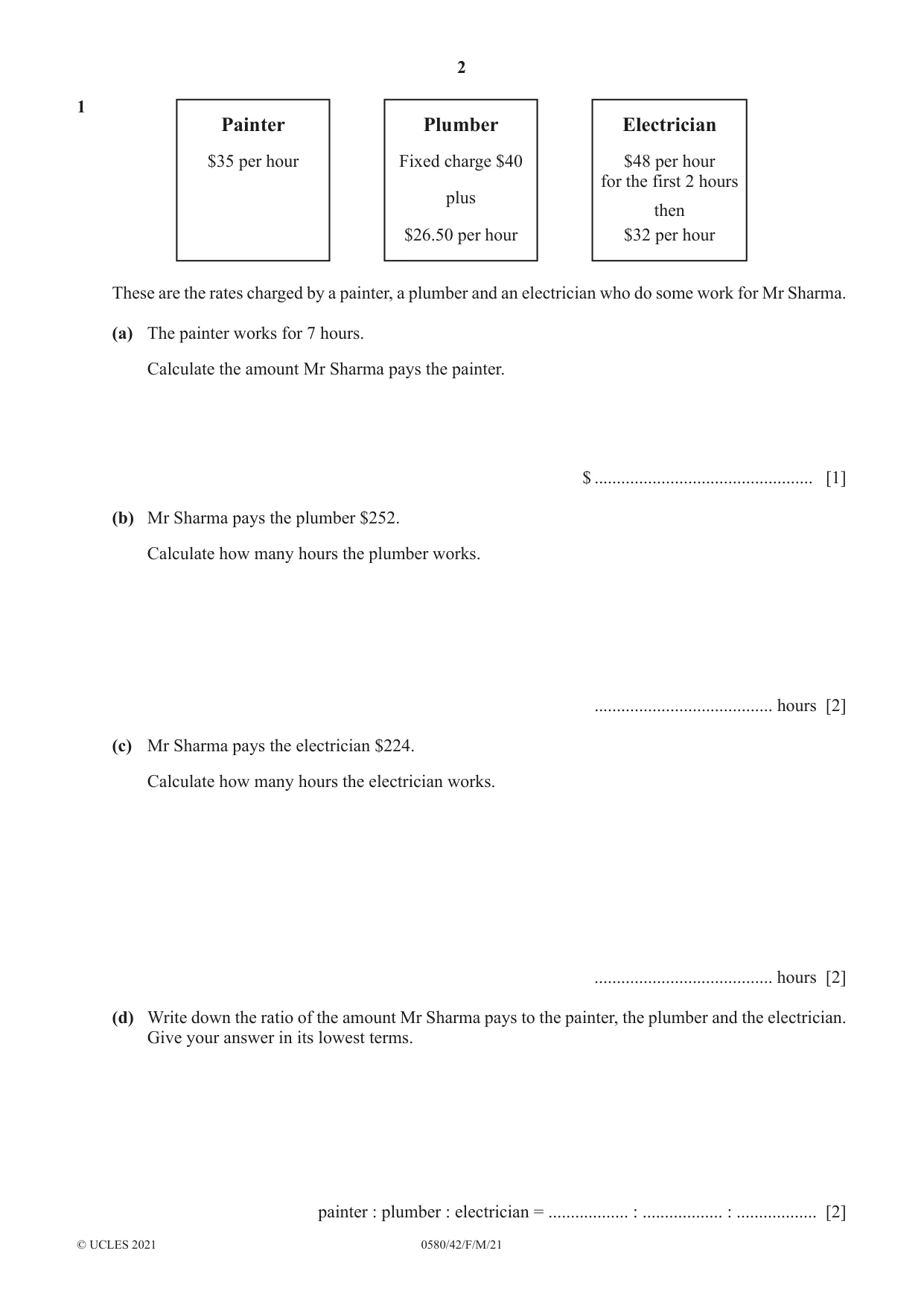 Cambridge IGCSE Mathematics 0580 2021 Feb/March Paper 4 · Variant 2 question paper, page 2 of 20