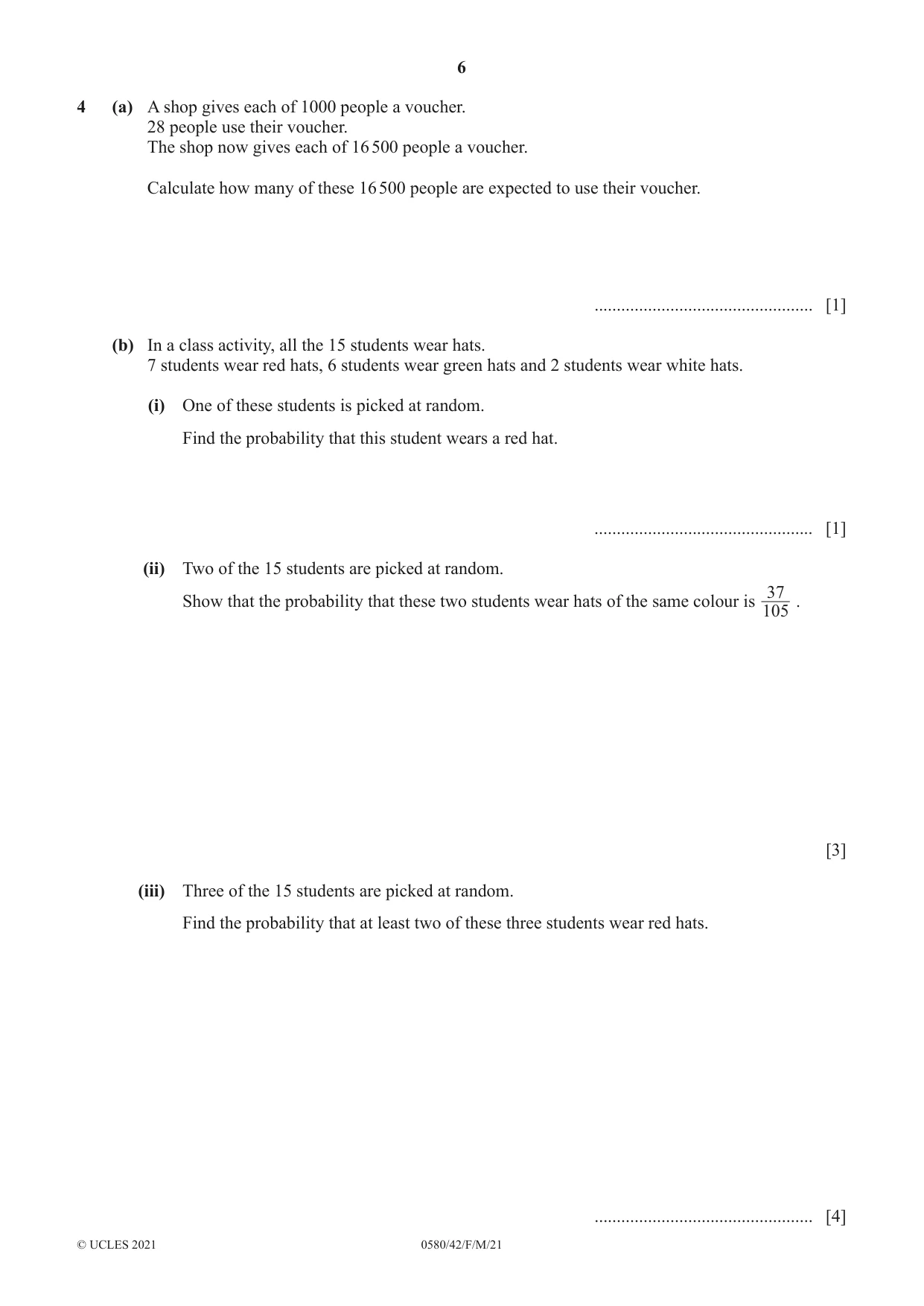 Cambridge IGCSE Mathematics 0580 2021 Feb/March Paper 4 · Variant 2 question paper, page 6 of 20
