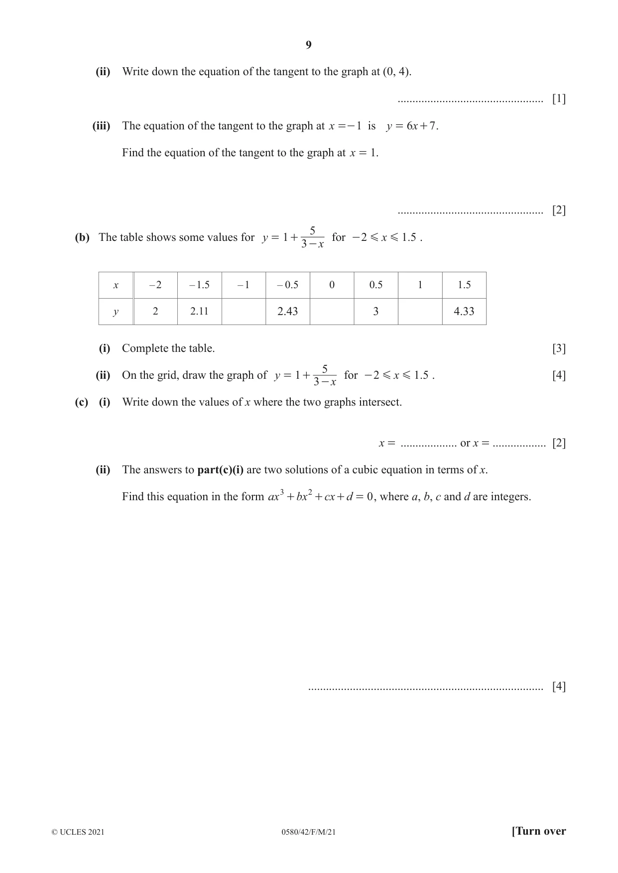 Cambridge IGCSE Mathematics 0580 2021 Feb/March Paper 4 · Variant 2 question paper, page 9 of 20