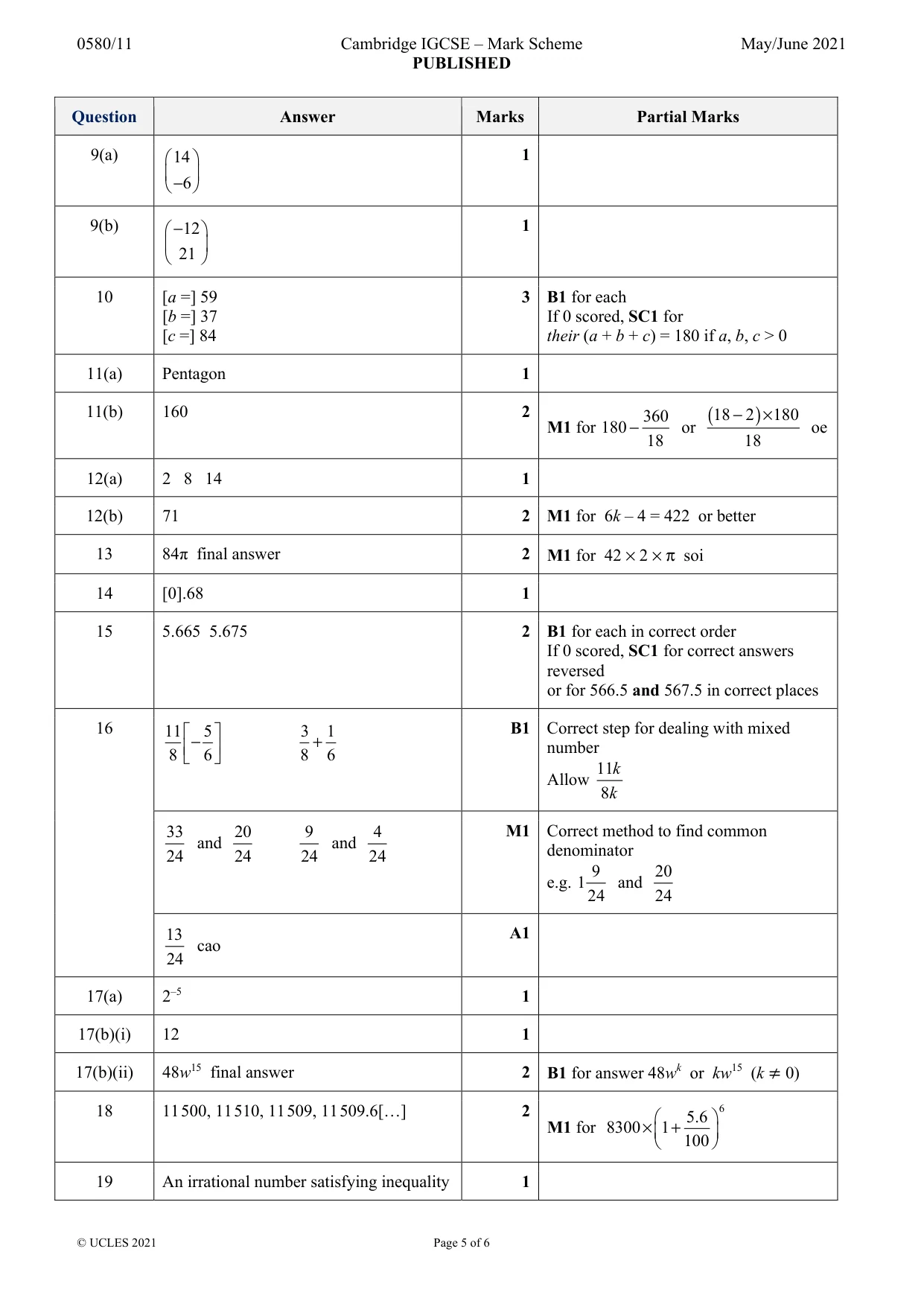 Mark scheme, page 5 of 6