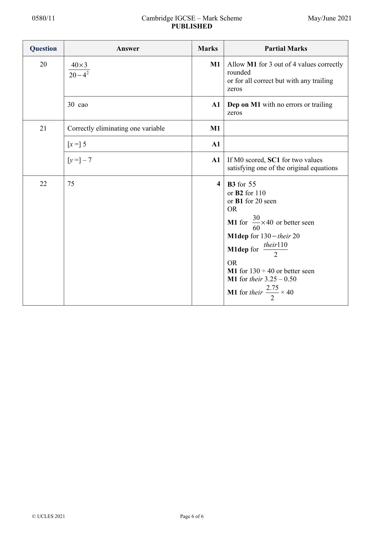 Mark scheme, page 6 of 6