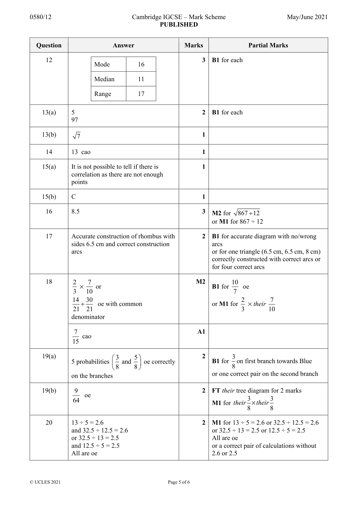 Mark scheme, page 5 of 6