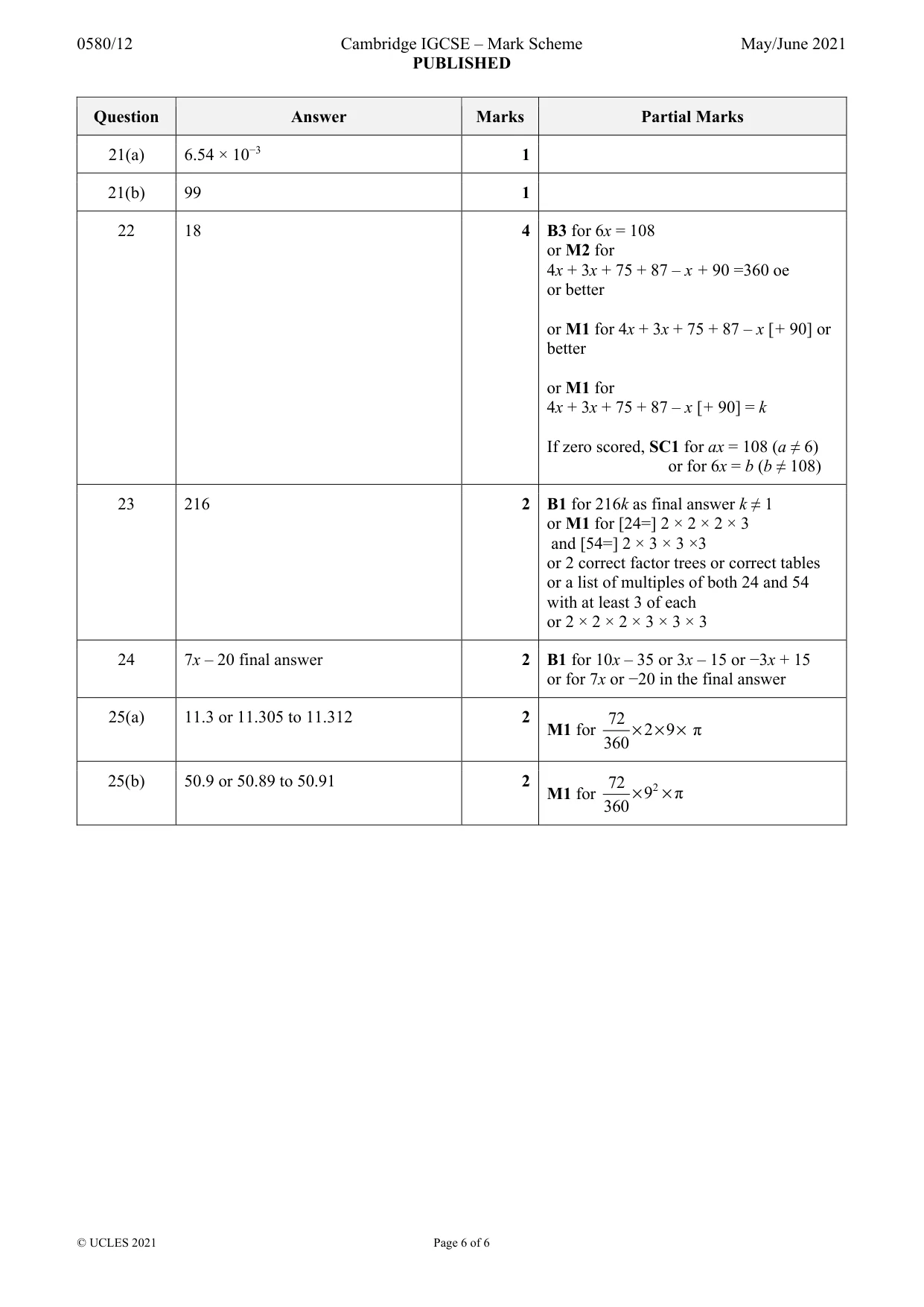 Mark scheme, page 6 of 6