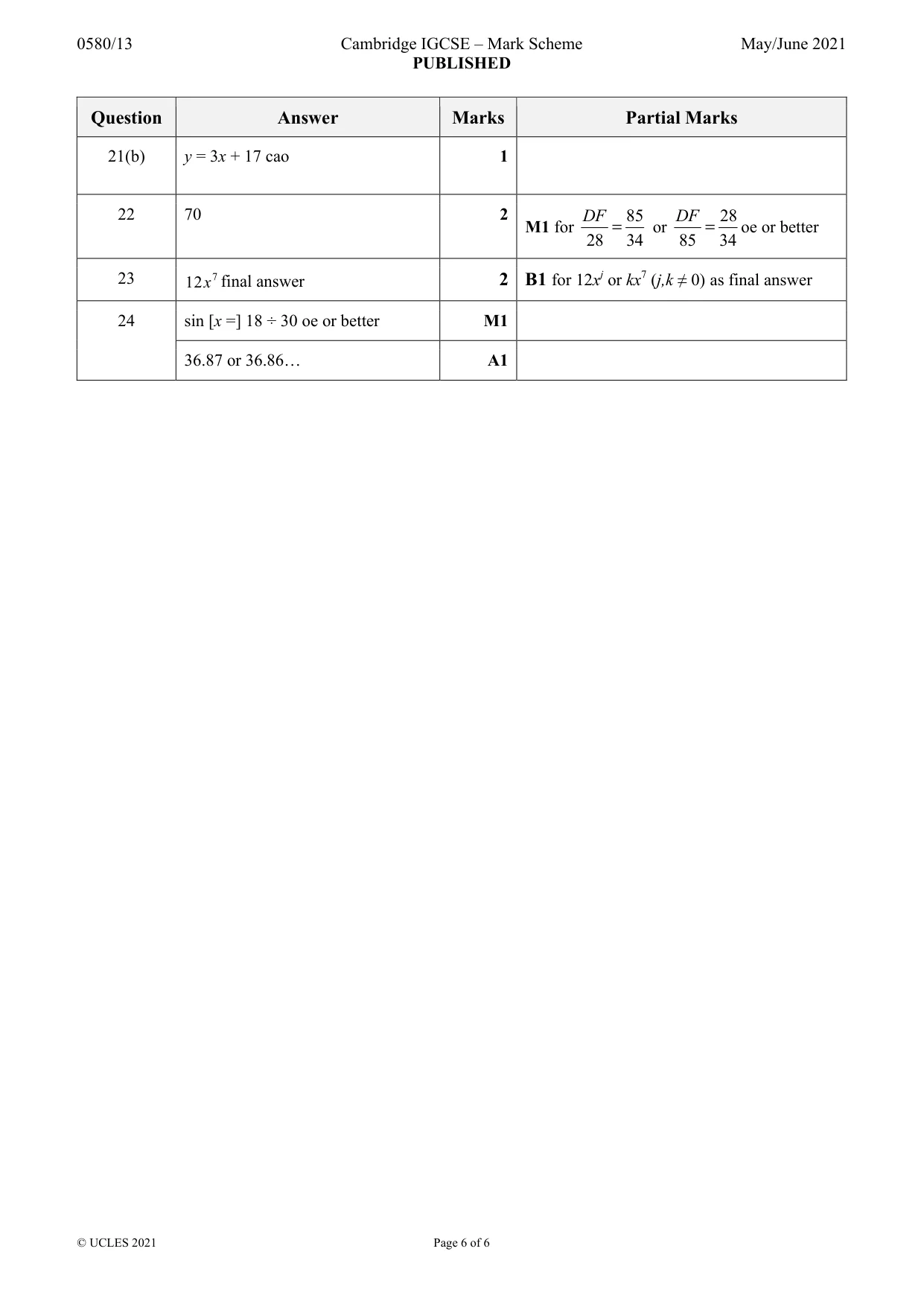 Mark scheme, page 6 of 6