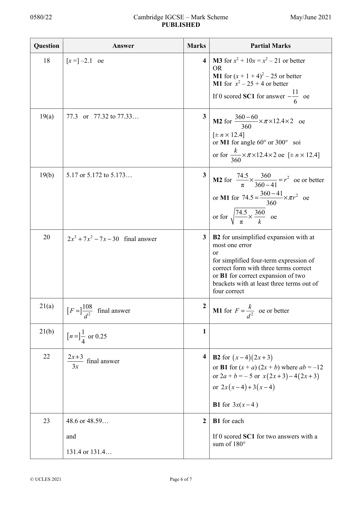 Mark scheme, page 6 of 7