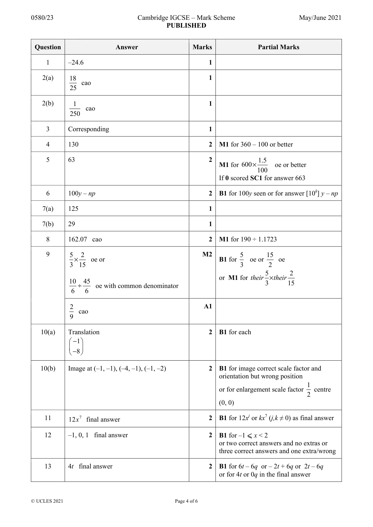 Mark scheme, page 4 of 6