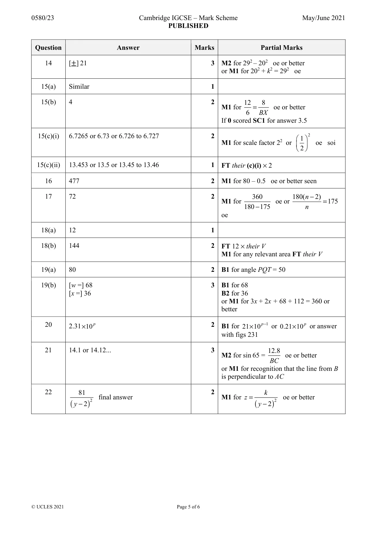 Mark scheme, page 5 of 6