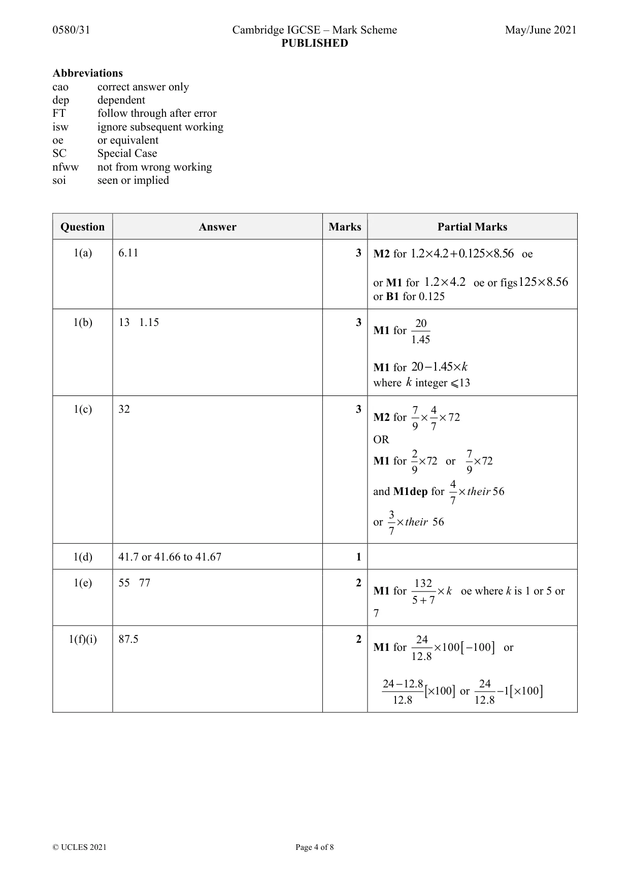 Mark scheme, page 4 of 8