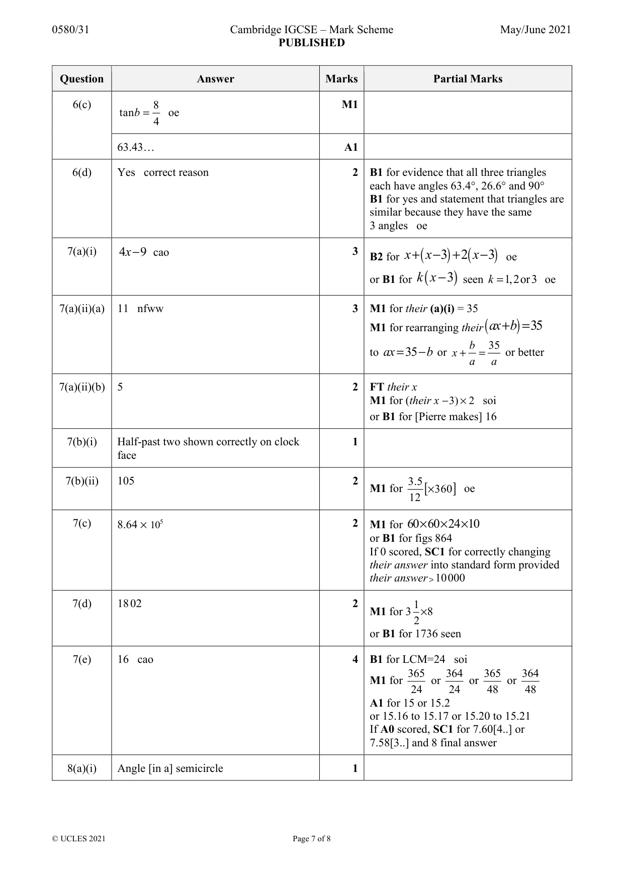 Mark scheme, page 7 of 8