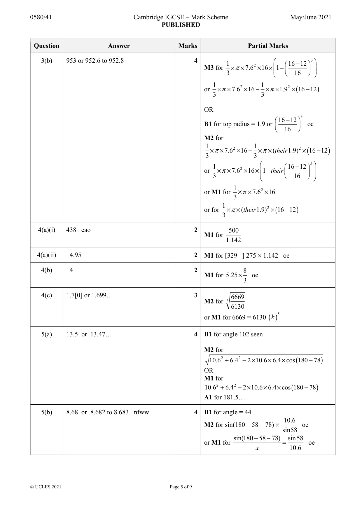Mark scheme, page 5 of 9