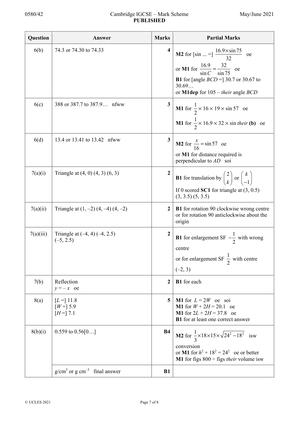 Mark scheme, page 7 of 8