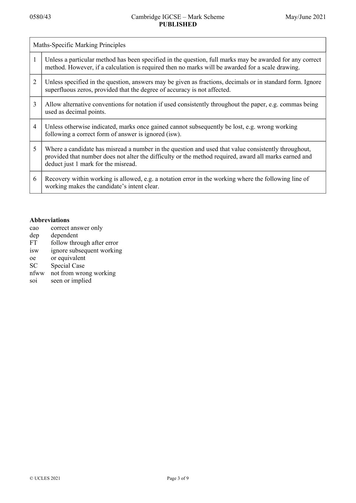 Mark scheme, page 3 of 9