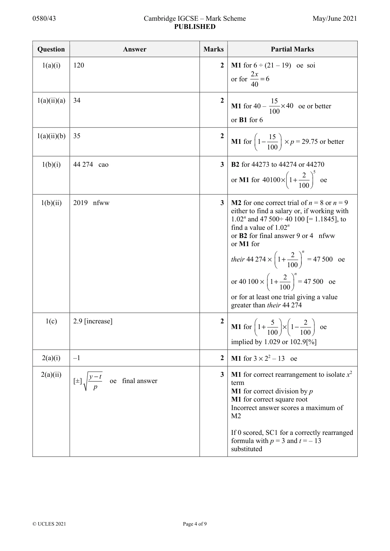 Mark scheme, page 4 of 9