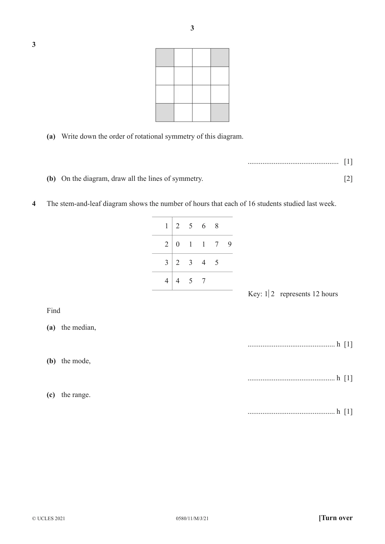 Cambridge IGCSE Mathematics 0580 2021 May/June Paper 1 · Variant 1 question paper, page 3 of 12