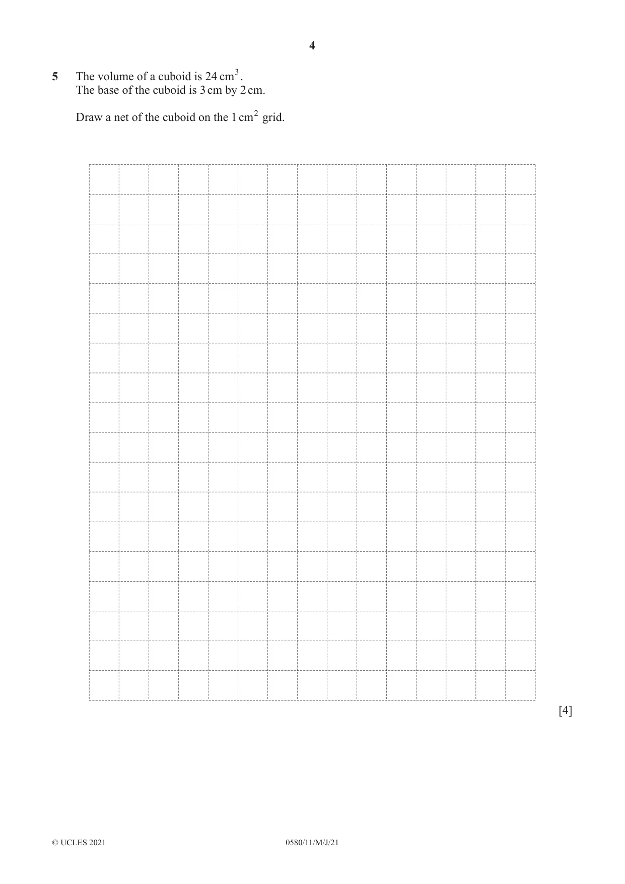 Cambridge IGCSE Mathematics 0580 2021 May/June Paper 1 · Variant 1 question paper, page 4 of 12