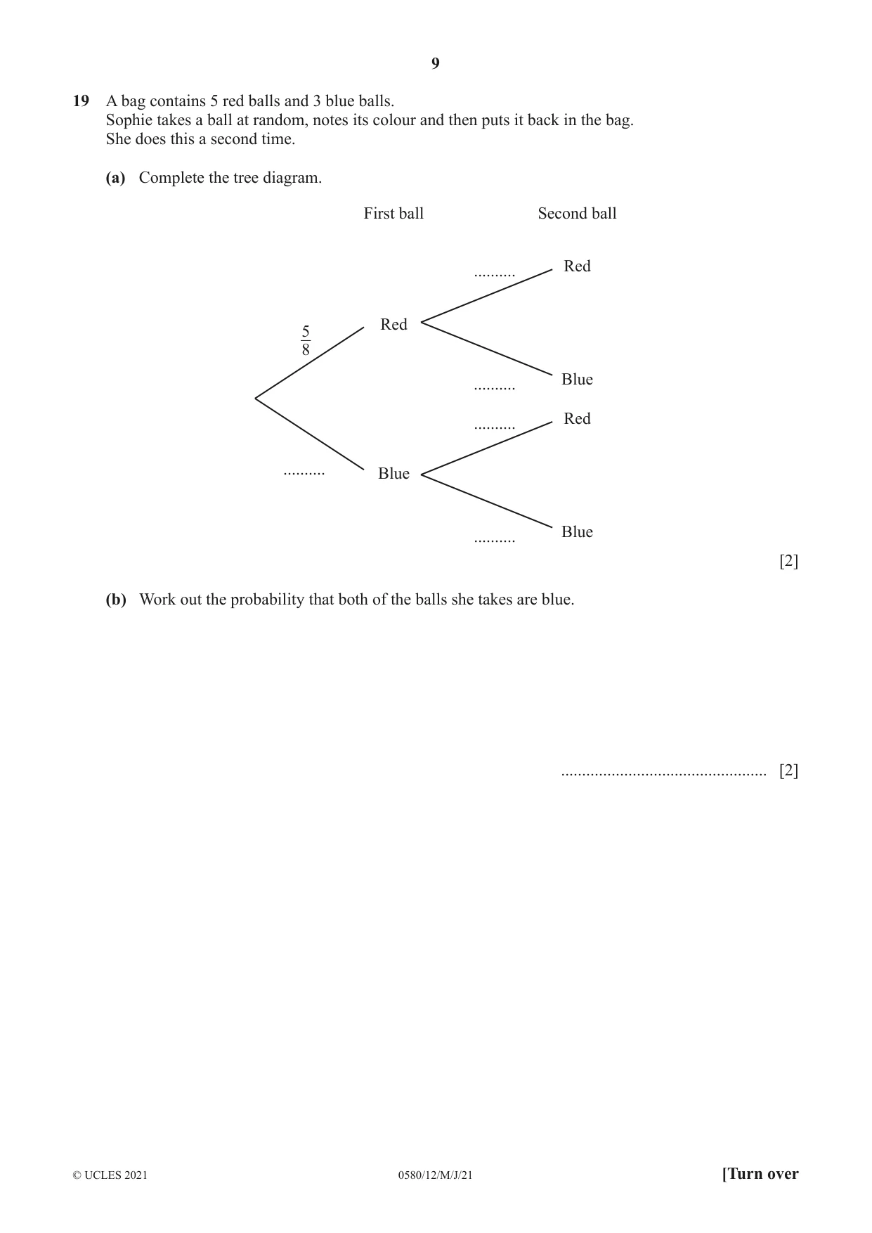 Cambridge IGCSE Mathematics 0580 2021 May/June Paper 1 · Variant 2 question paper, page 9 of 12