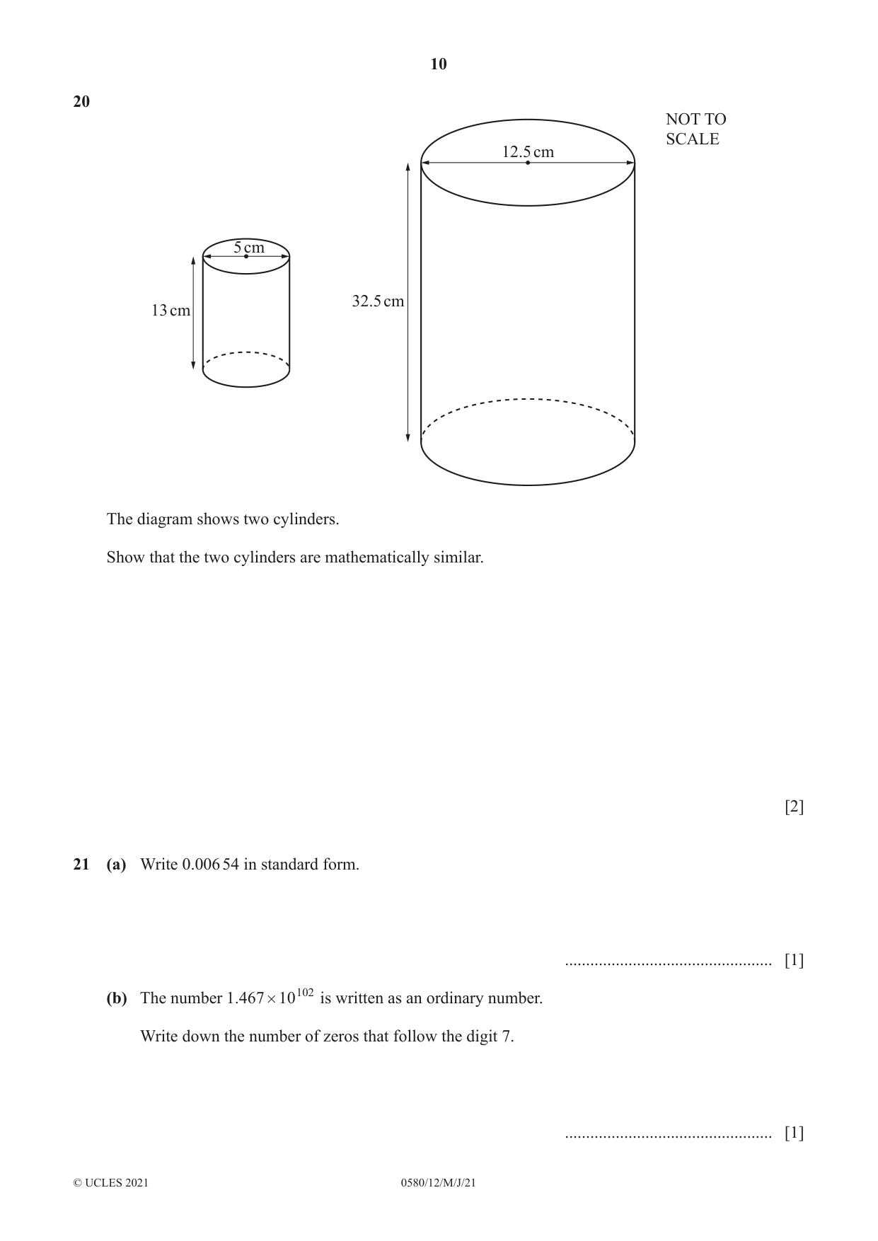 Cambridge IGCSE Mathematics 0580 2021 May/June Paper 1 · Variant 2 question paper, page 10 of 12