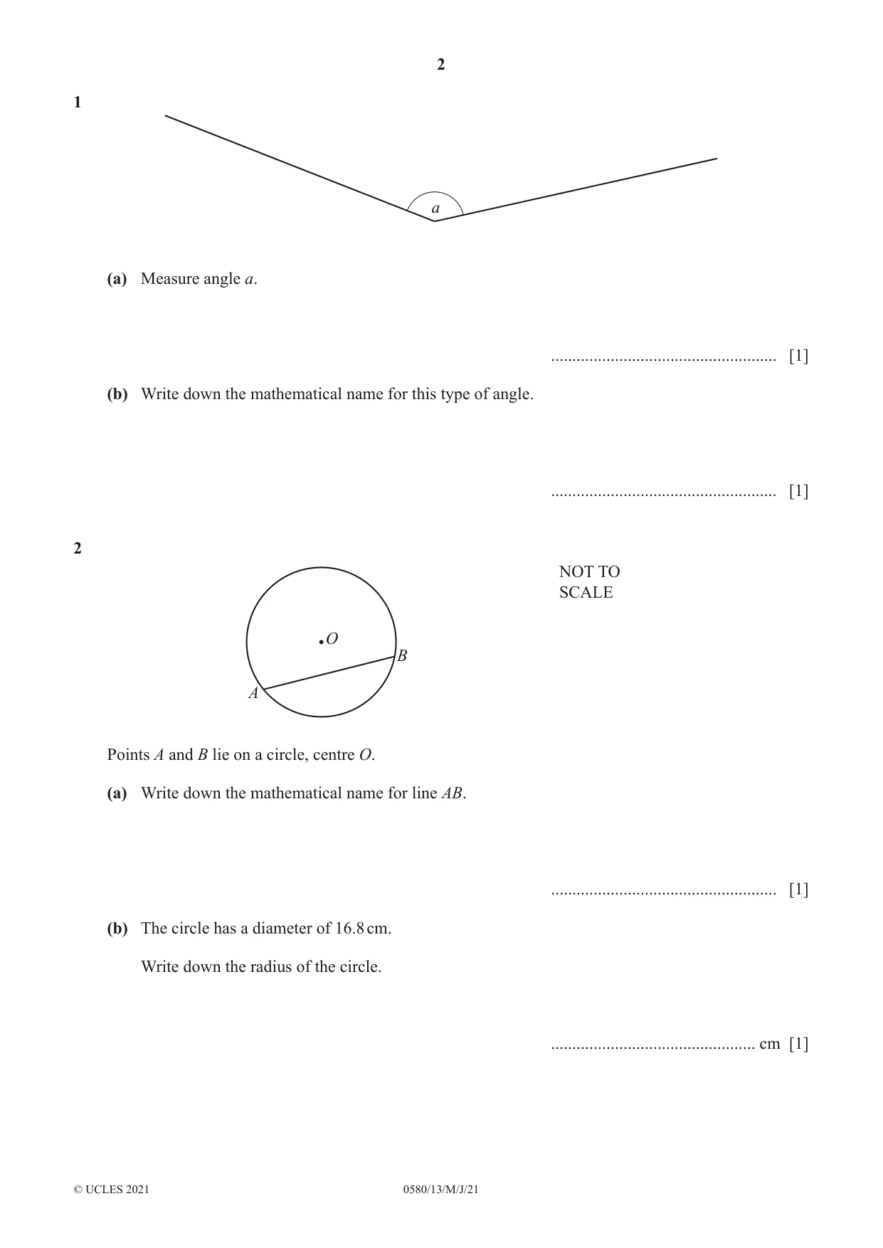 Cambridge IGCSE Mathematics 0580 2021 May/June Paper 1 · Variant 3 question paper, page 2 of 12
