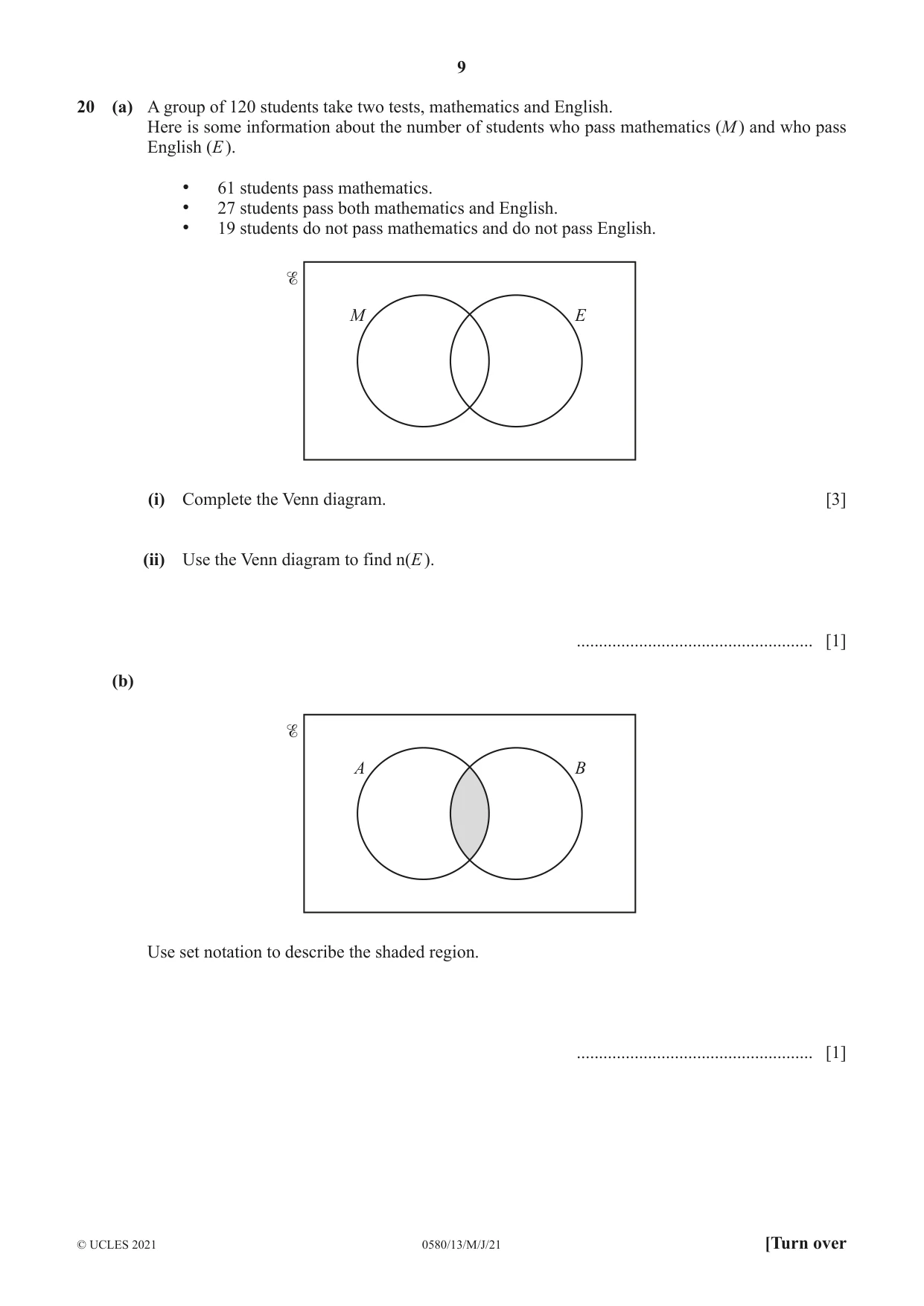Cambridge IGCSE Mathematics 0580 2021 May/June Paper 1 · Variant 3 question paper, page 9 of 12