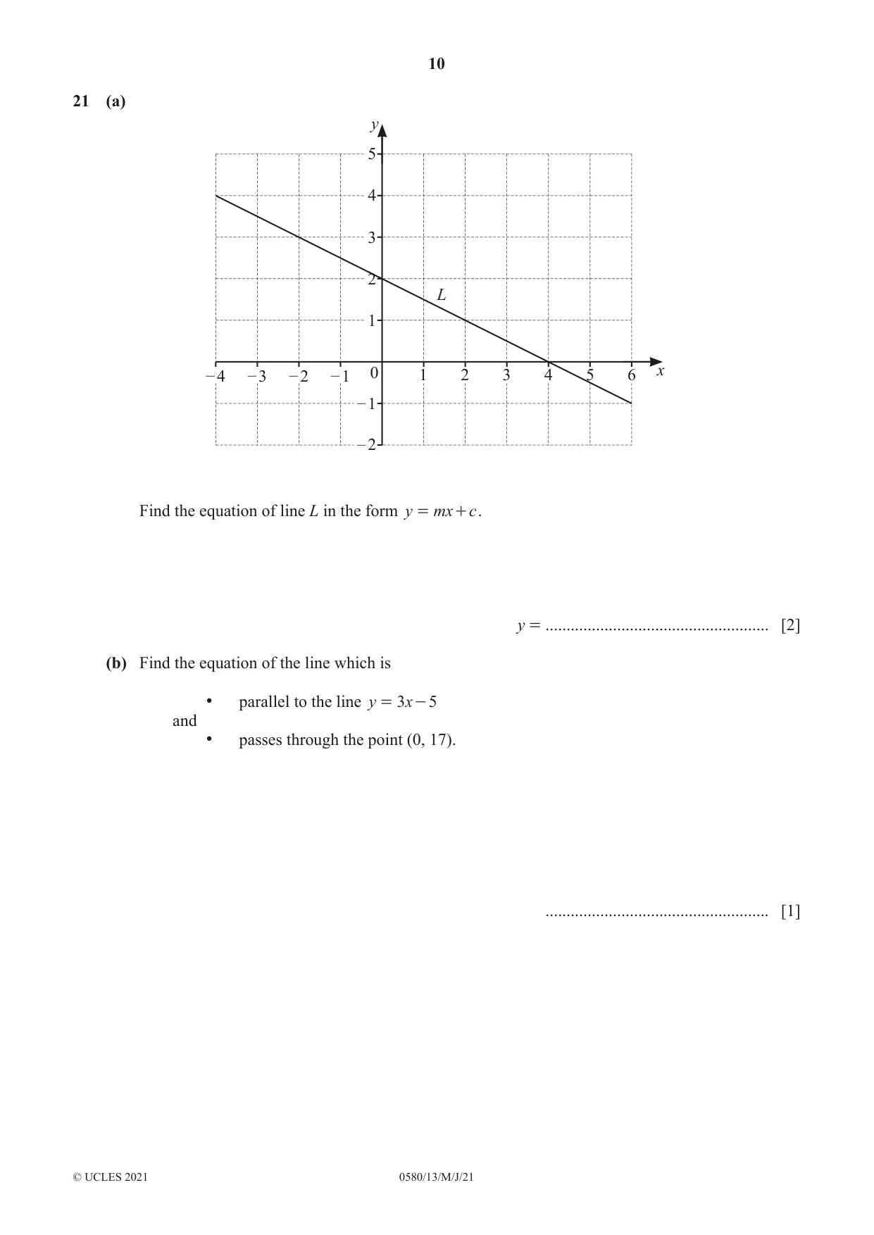 Cambridge IGCSE Mathematics 0580 2021 May/June Paper 1 · Variant 3 question paper, page 10 of 12