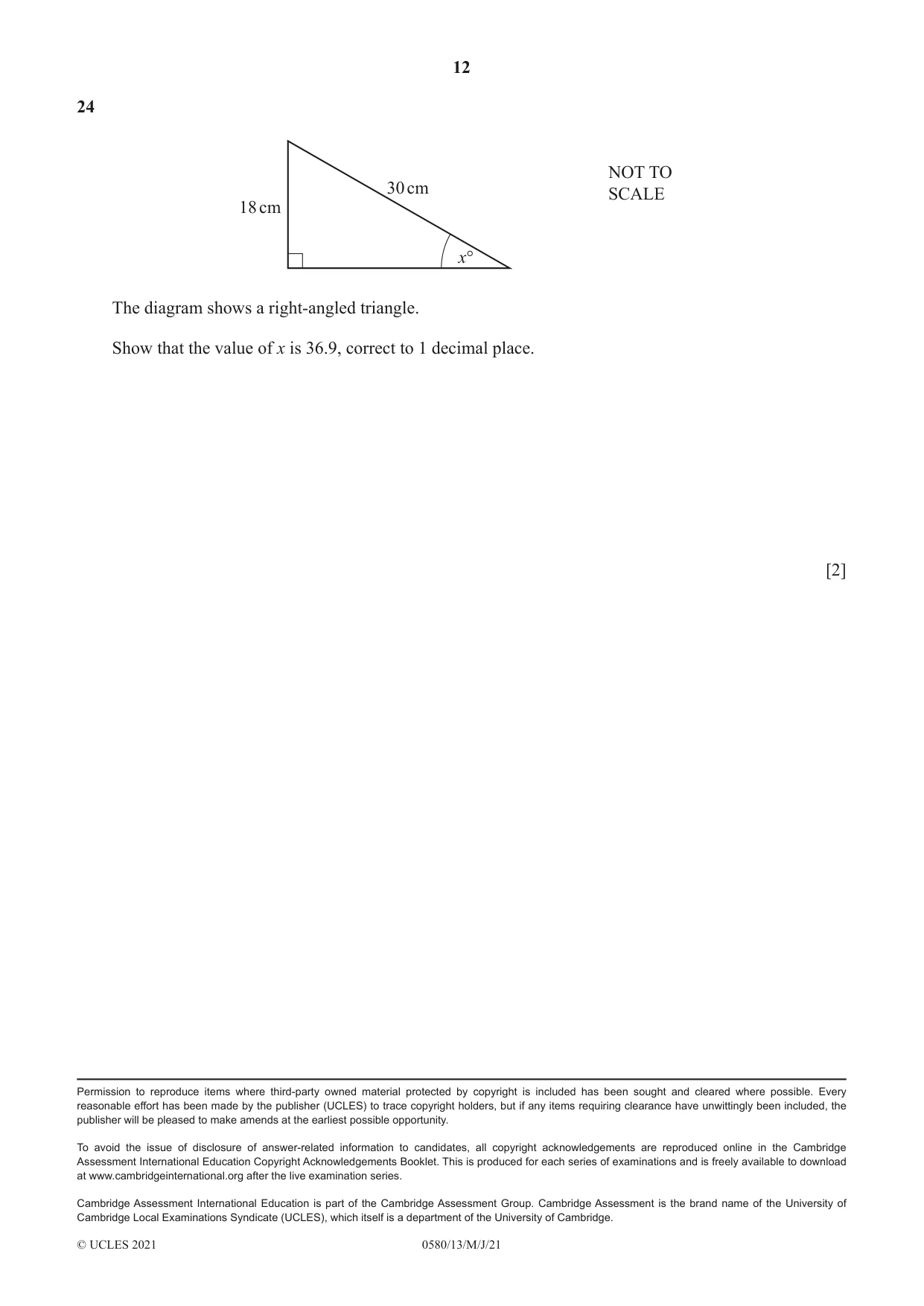 Cambridge IGCSE Mathematics 0580 2021 May/June Paper 1 · Variant 3 question paper, page 12 of 12