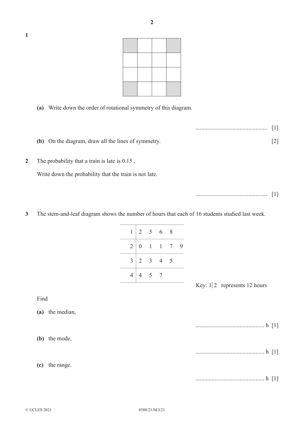 Cambridge IGCSE Mathematics 0580 2021 May/June Paper 2 · Variant 1 question paper, page 2 of 12