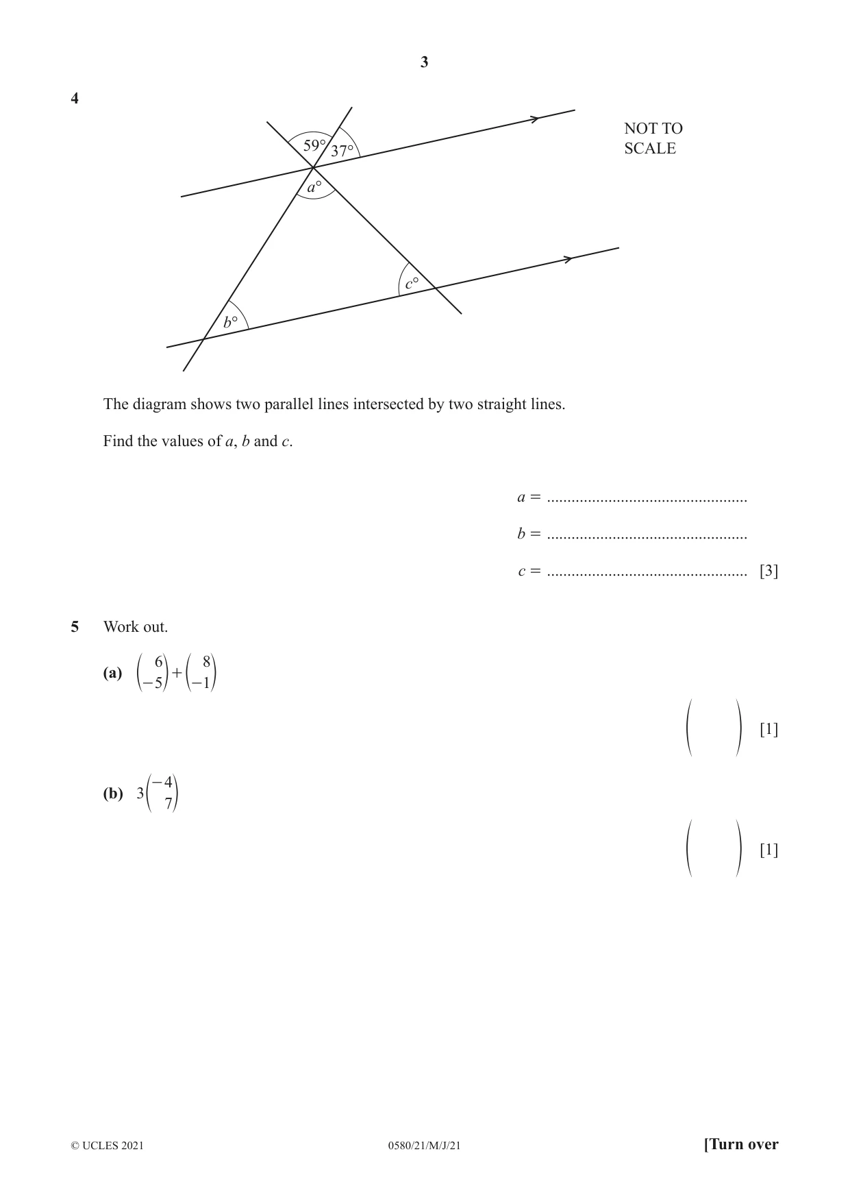 Cambridge IGCSE Mathematics 0580 2021 May/June Paper 2 · Variant 1 question paper, page 3 of 12