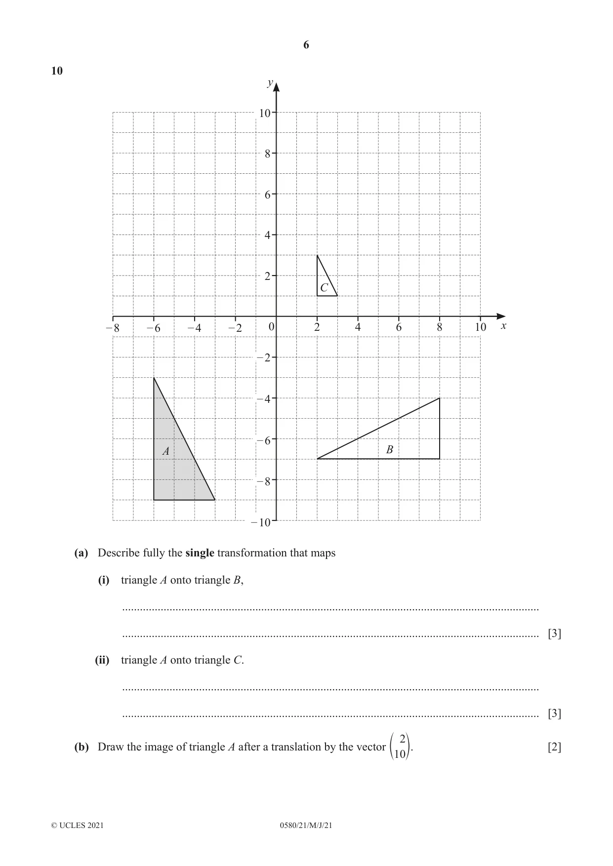 Cambridge IGCSE Mathematics 0580 2021 May/June Paper 2 · Variant 1 question paper, page 6 of 12