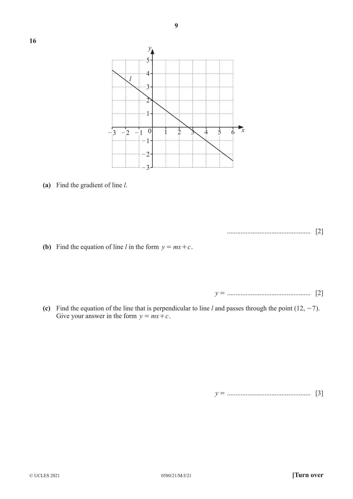Cambridge IGCSE Mathematics 0580 2021 May/June Paper 2 · Variant 1 question paper, page 9 of 12