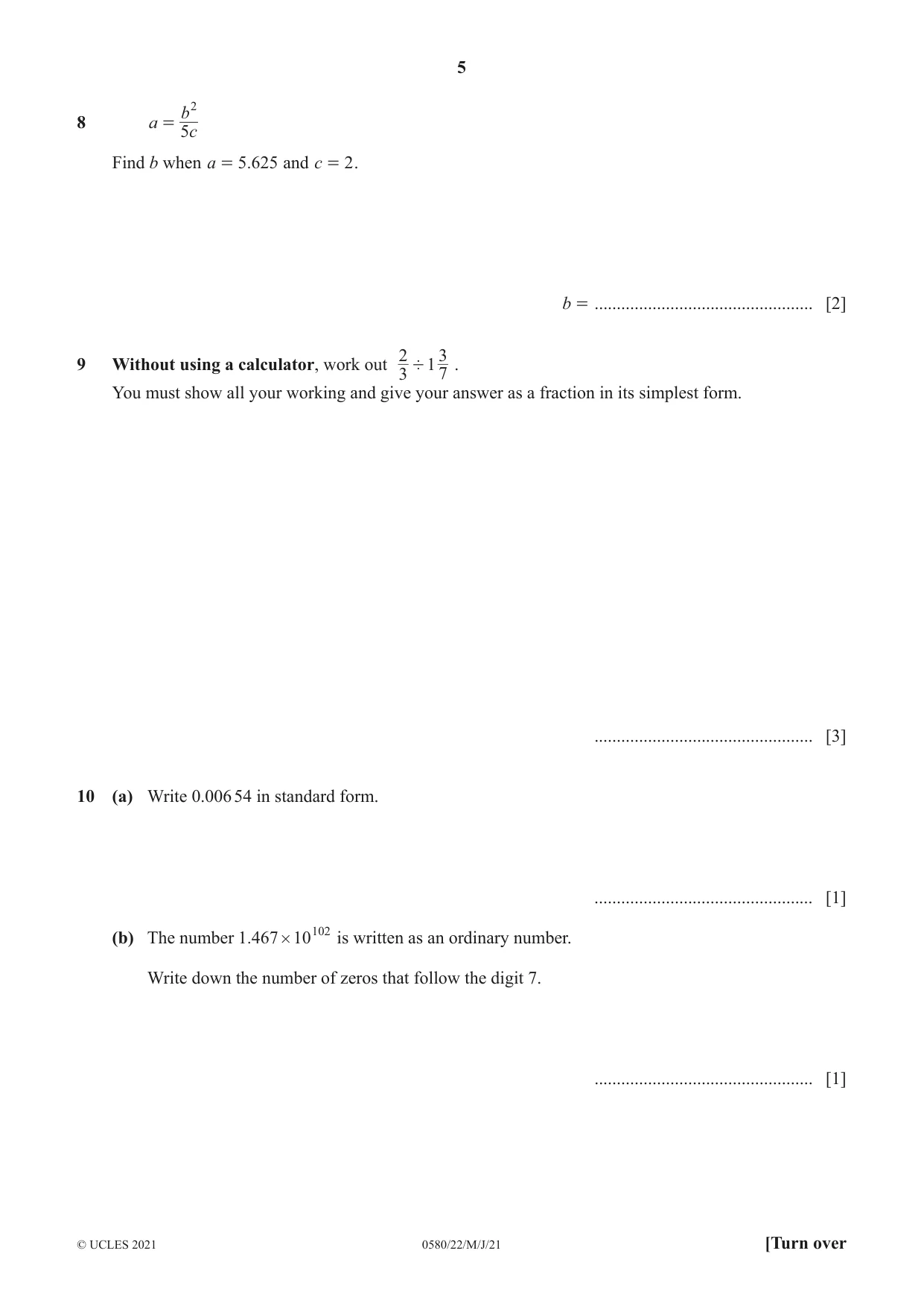 Cambridge IGCSE Mathematics 0580 2021 May/June Paper 2 · Variant 2 question paper, page 5 of 16