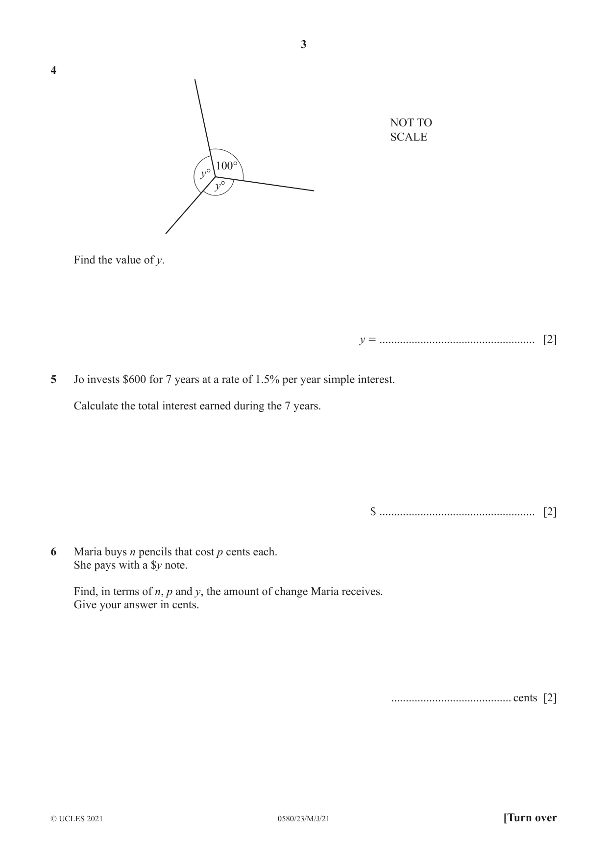 Cambridge IGCSE Mathematics 0580 2021 May/June Paper 2 · Variant 3 question paper, page 3 of 12