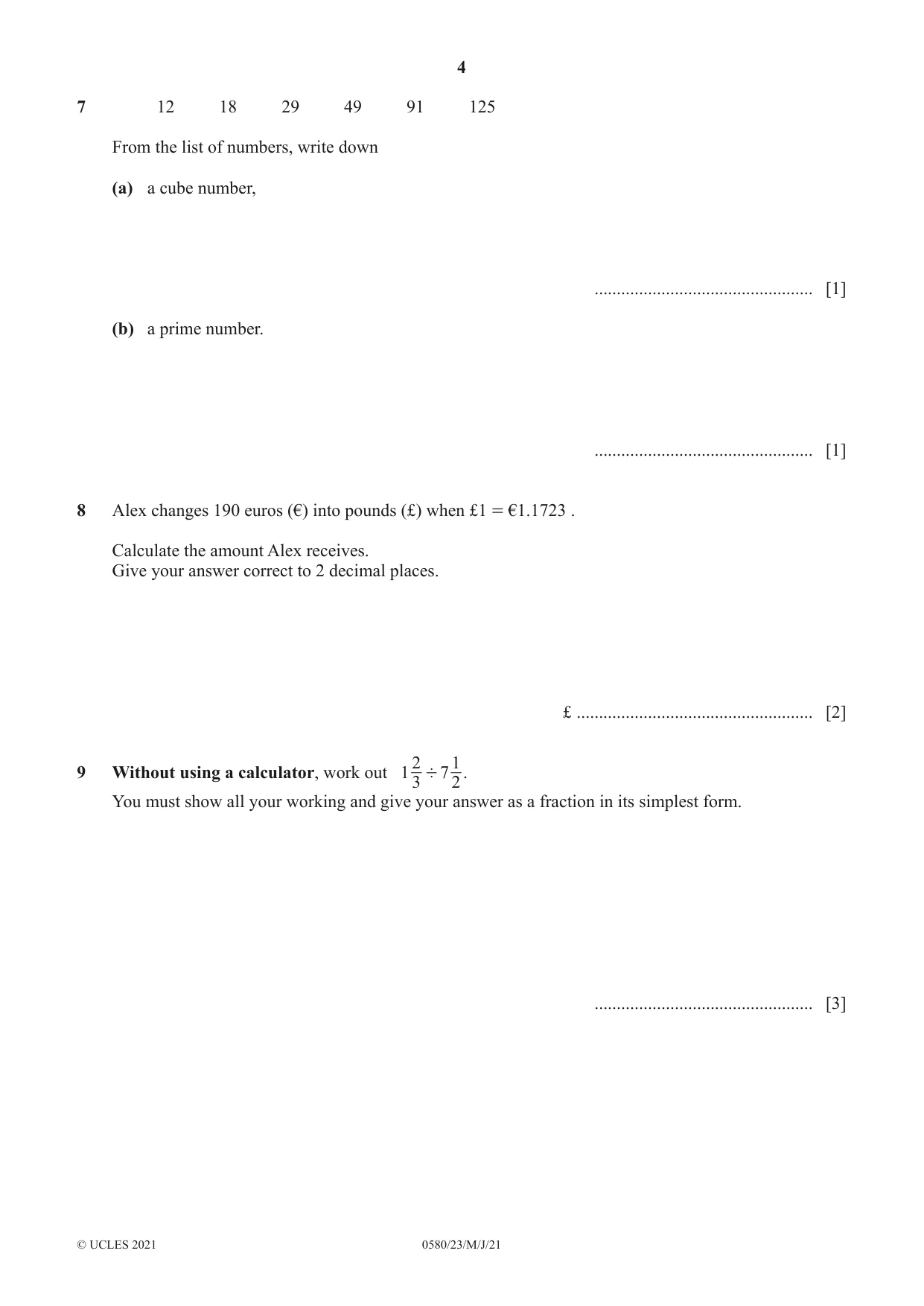 Cambridge IGCSE Mathematics 0580 2021 May/June Paper 2 · Variant 3 question paper, page 4 of 12