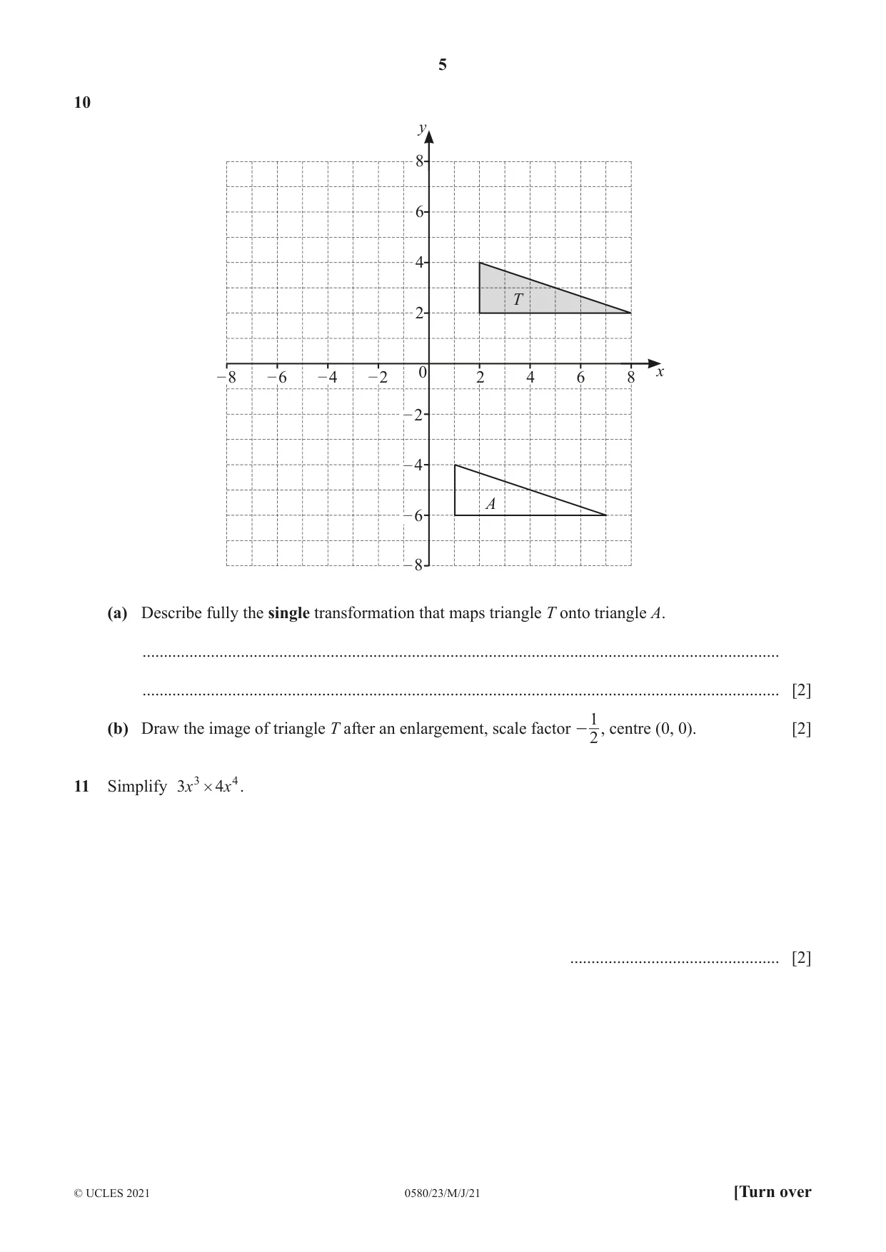 Cambridge IGCSE Mathematics 0580 2021 May/June Paper 2 · Variant 3 question paper, page 5 of 12