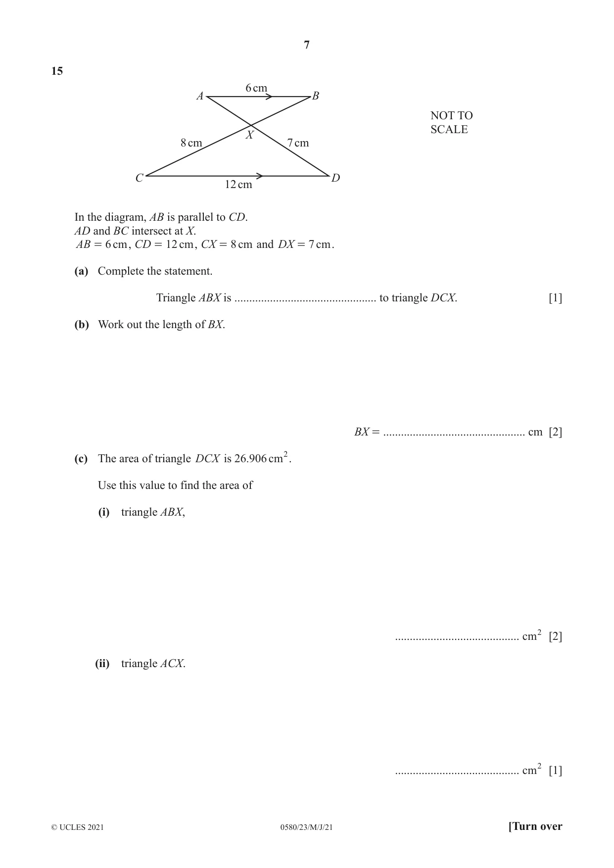 Cambridge IGCSE Mathematics 0580 2021 May/June Paper 2 · Variant 3 question paper, page 7 of 12