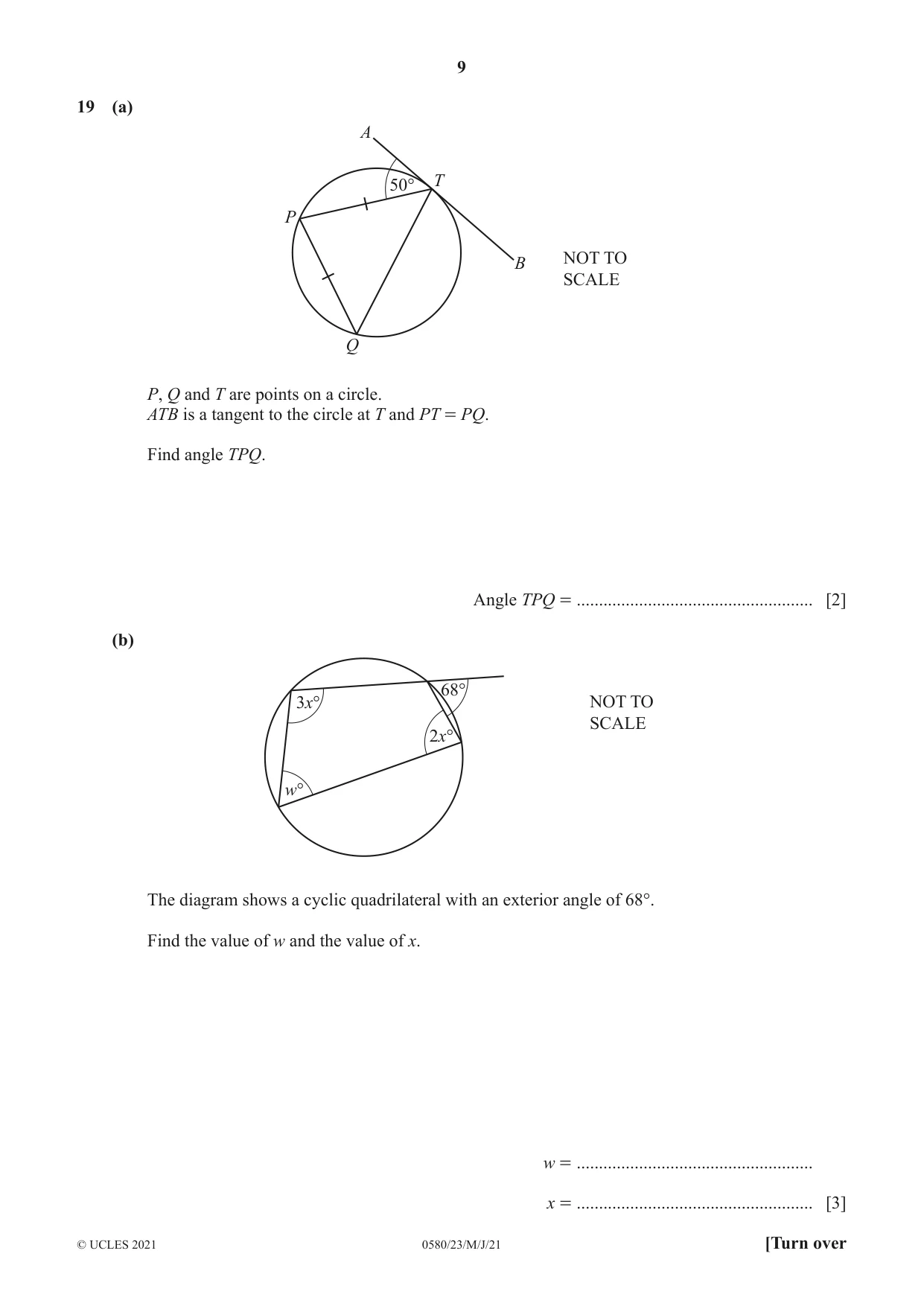 Cambridge IGCSE Mathematics 0580 2021 May/June Paper 2 · Variant 3 question paper, page 9 of 12
