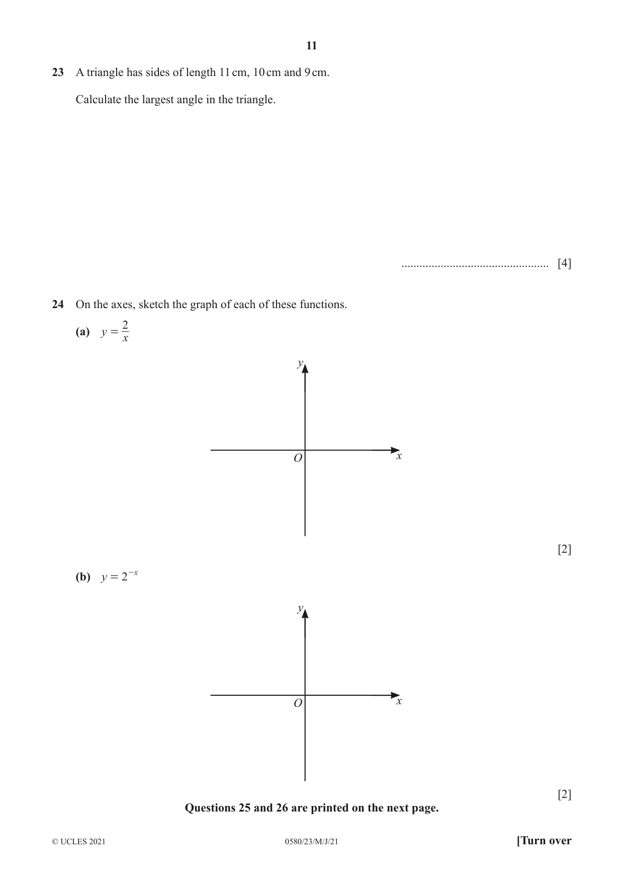 Cambridge IGCSE Mathematics 0580 2021 May/June Paper 2 · Variant 3 question paper, page 11 of 12