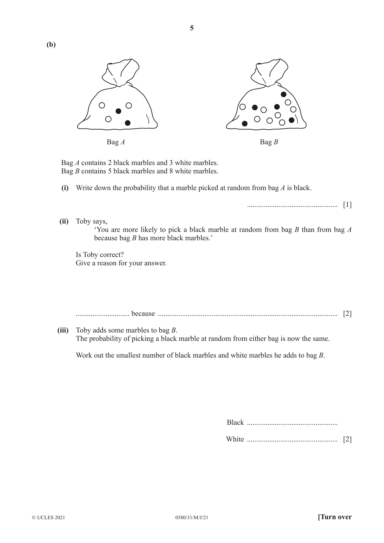 Cambridge IGCSE Mathematics 0580 2021 May/June Paper 3 · Variant 1 question paper, page 5 of 16