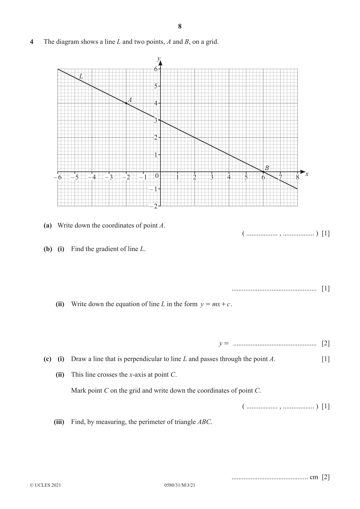 Cambridge IGCSE Mathematics 0580 2021 May/June Paper 3 · Variant 1 question paper, page 8 of 16