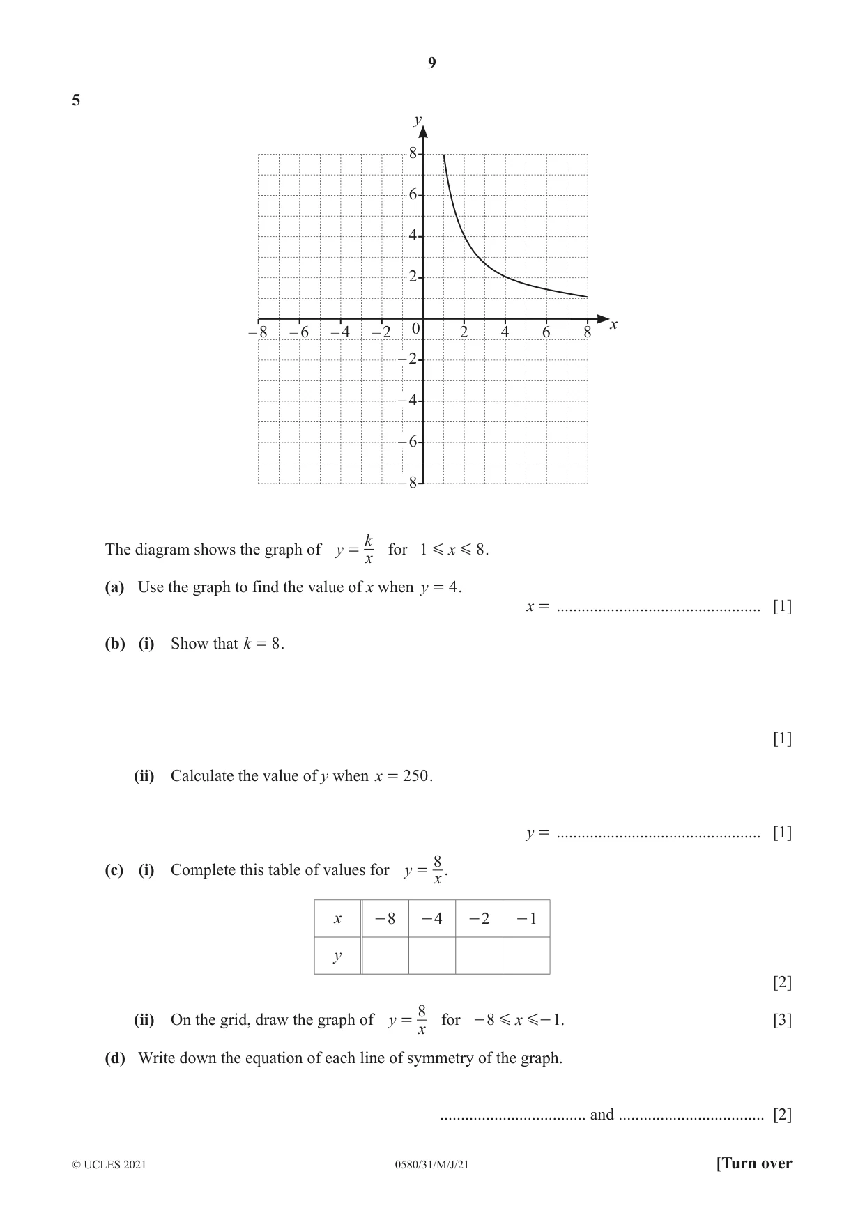 Cambridge IGCSE Mathematics 0580 2021 May/June Paper 3 · Variant 1 question paper, page 9 of 16