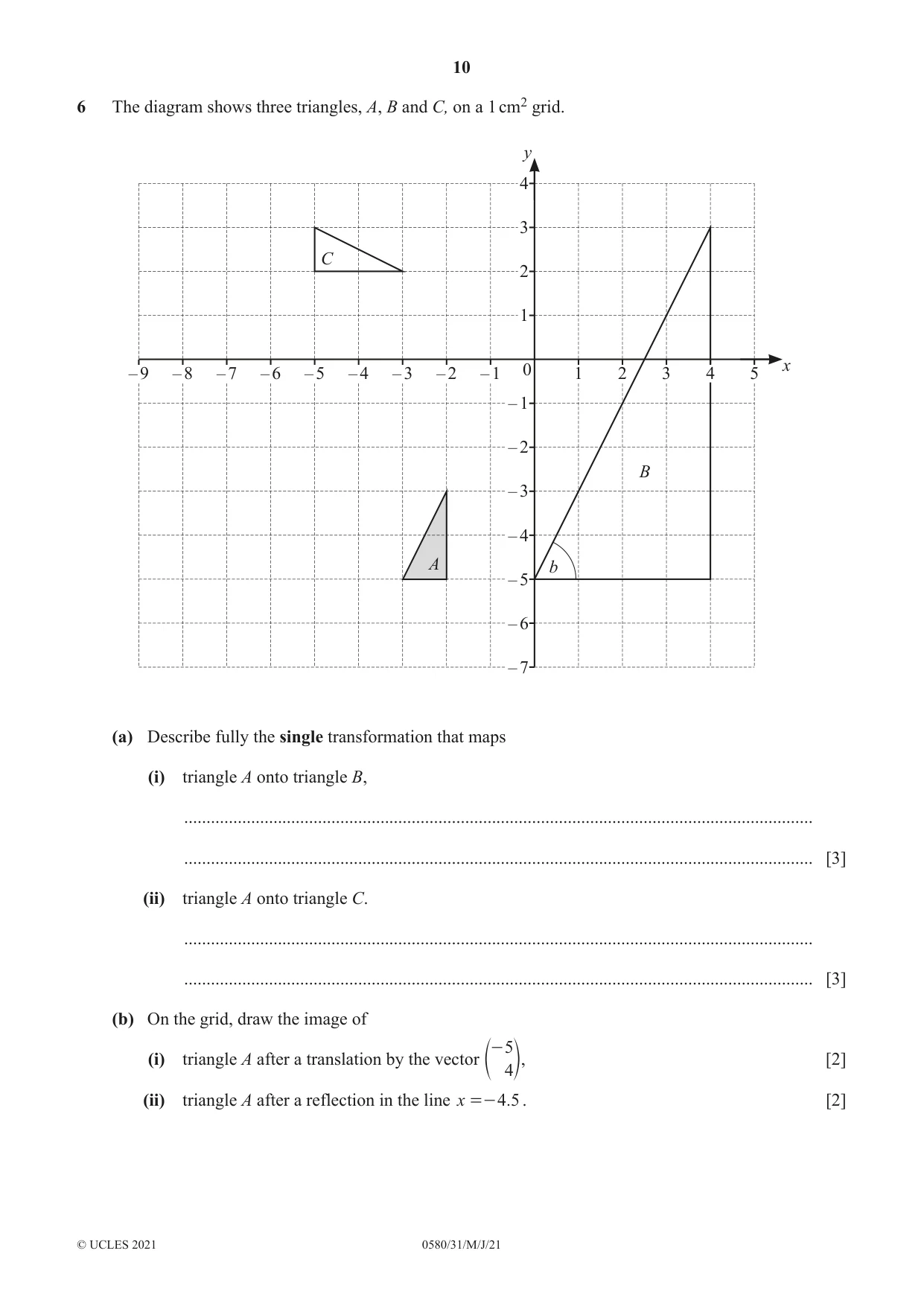 Cambridge IGCSE Mathematics 0580 2021 May/June Paper 3 · Variant 1 question paper, page 10 of 16