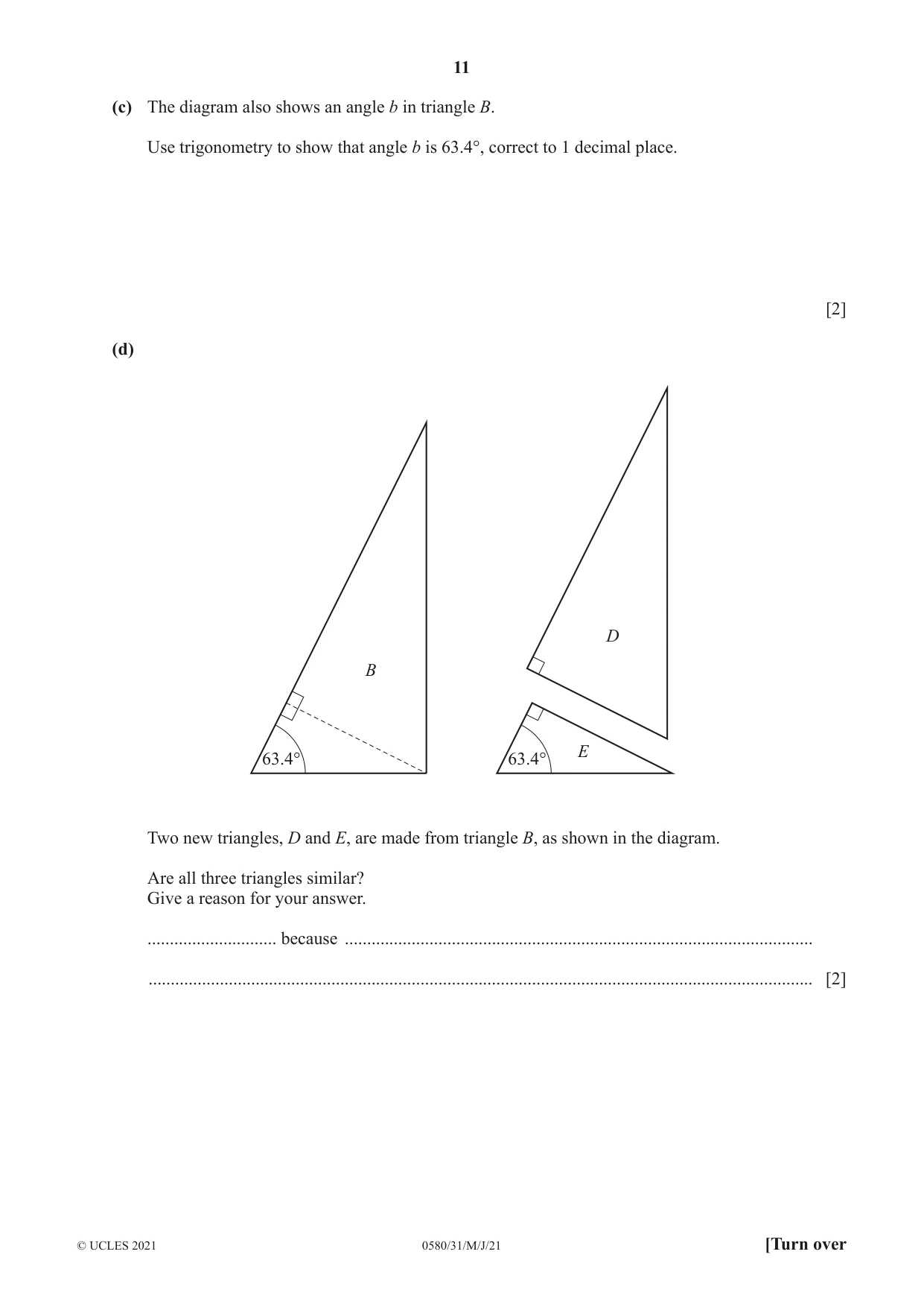 Cambridge IGCSE Mathematics 0580 2021 May/June Paper 3 · Variant 1 question paper, page 11 of 16