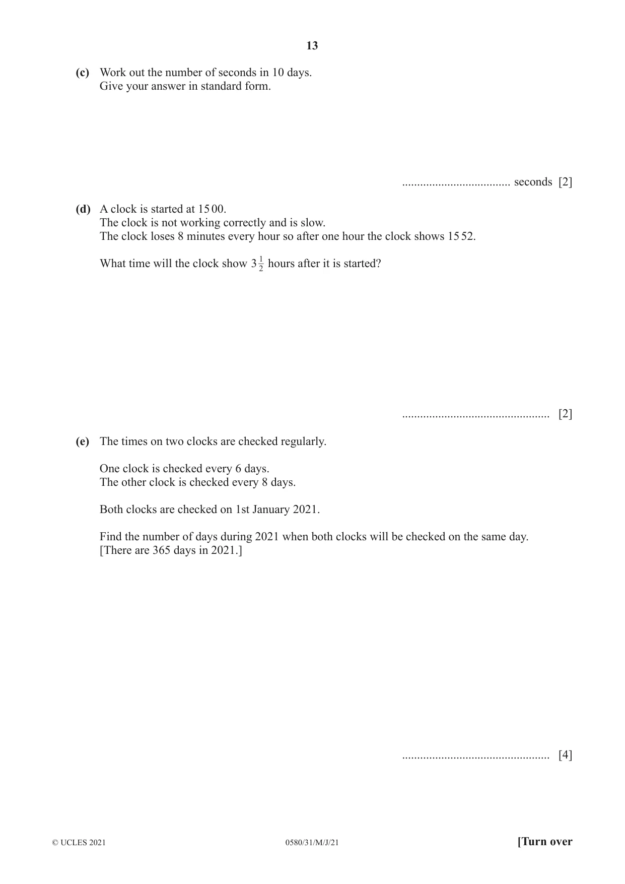 Cambridge IGCSE Mathematics 0580 2021 May/June Paper 3 · Variant 1 question paper, page 13 of 16