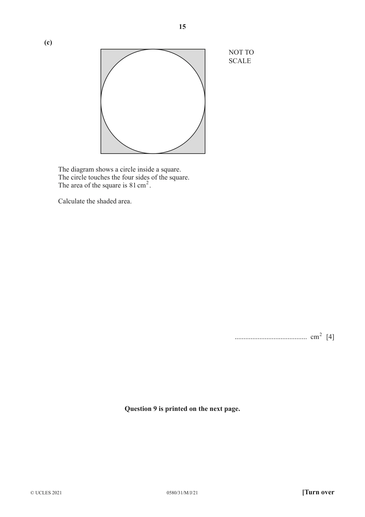 Cambridge IGCSE Mathematics 0580 2021 May/June Paper 3 · Variant 1 question paper, page 15 of 16