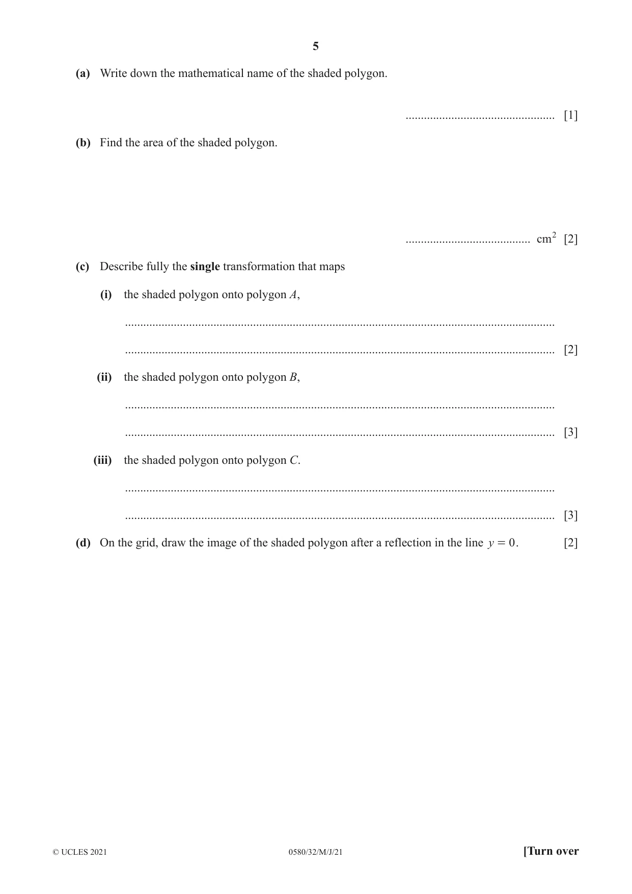 Cambridge IGCSE Mathematics 0580 2021 May/June Paper 3 · Variant 2 question paper, page 5 of 20