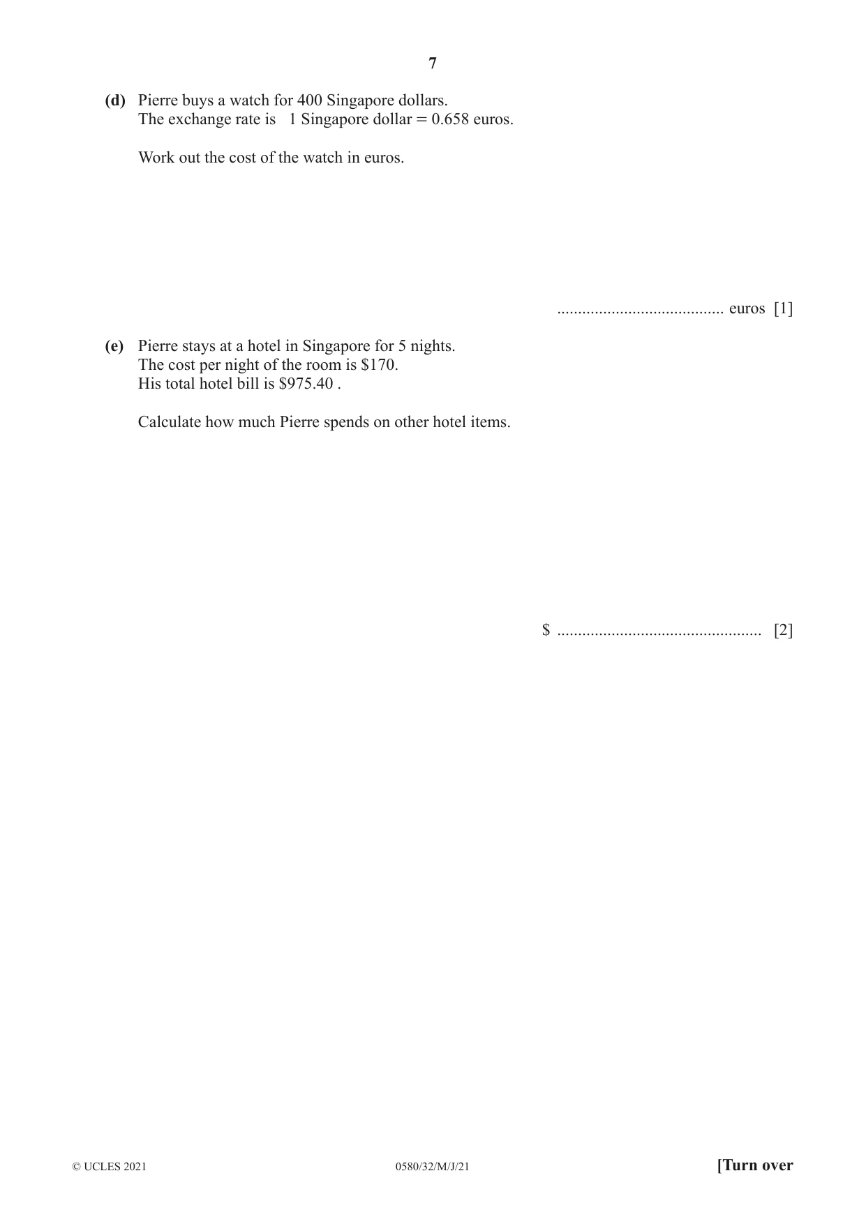 Cambridge IGCSE Mathematics 0580 2021 May/June Paper 3 · Variant 2 question paper, page 7 of 20