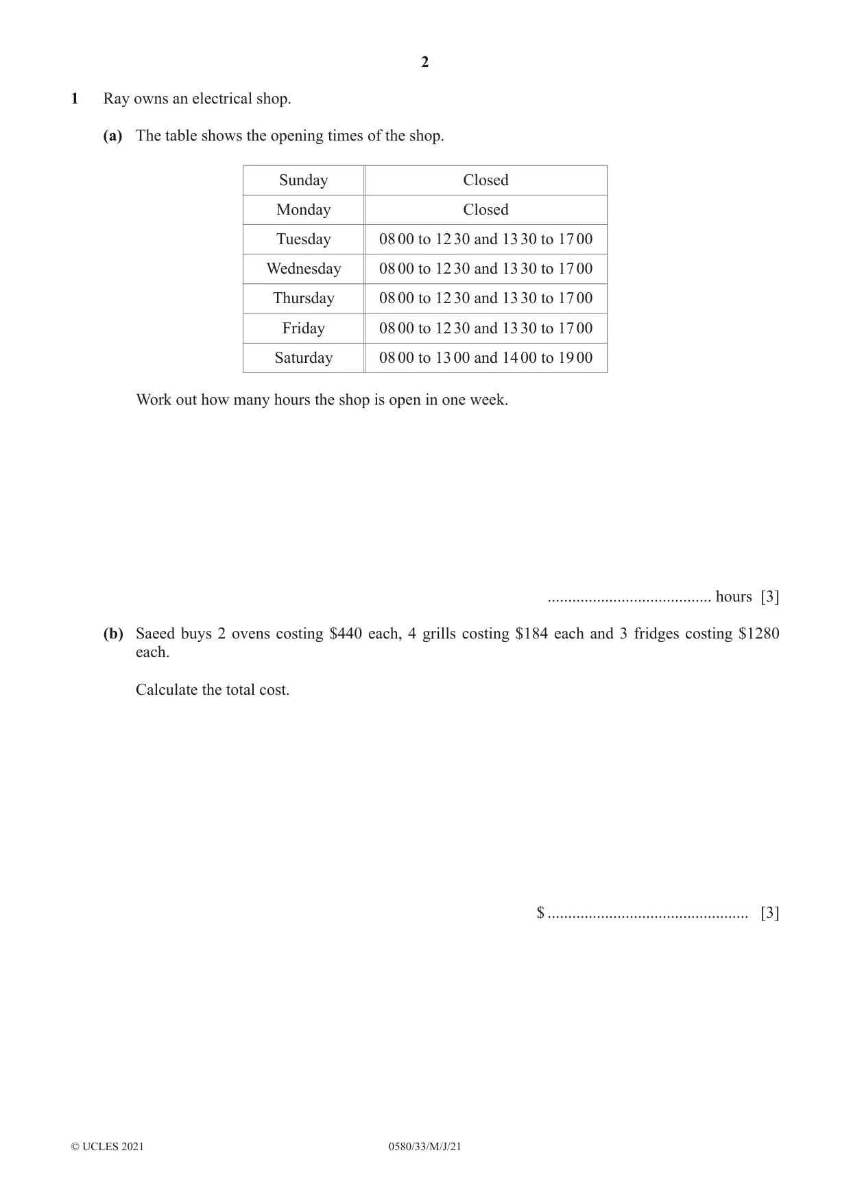 Cambridge IGCSE Mathematics 0580 2021 May/June Paper 3 · Variant 3 question paper, page 2 of 20