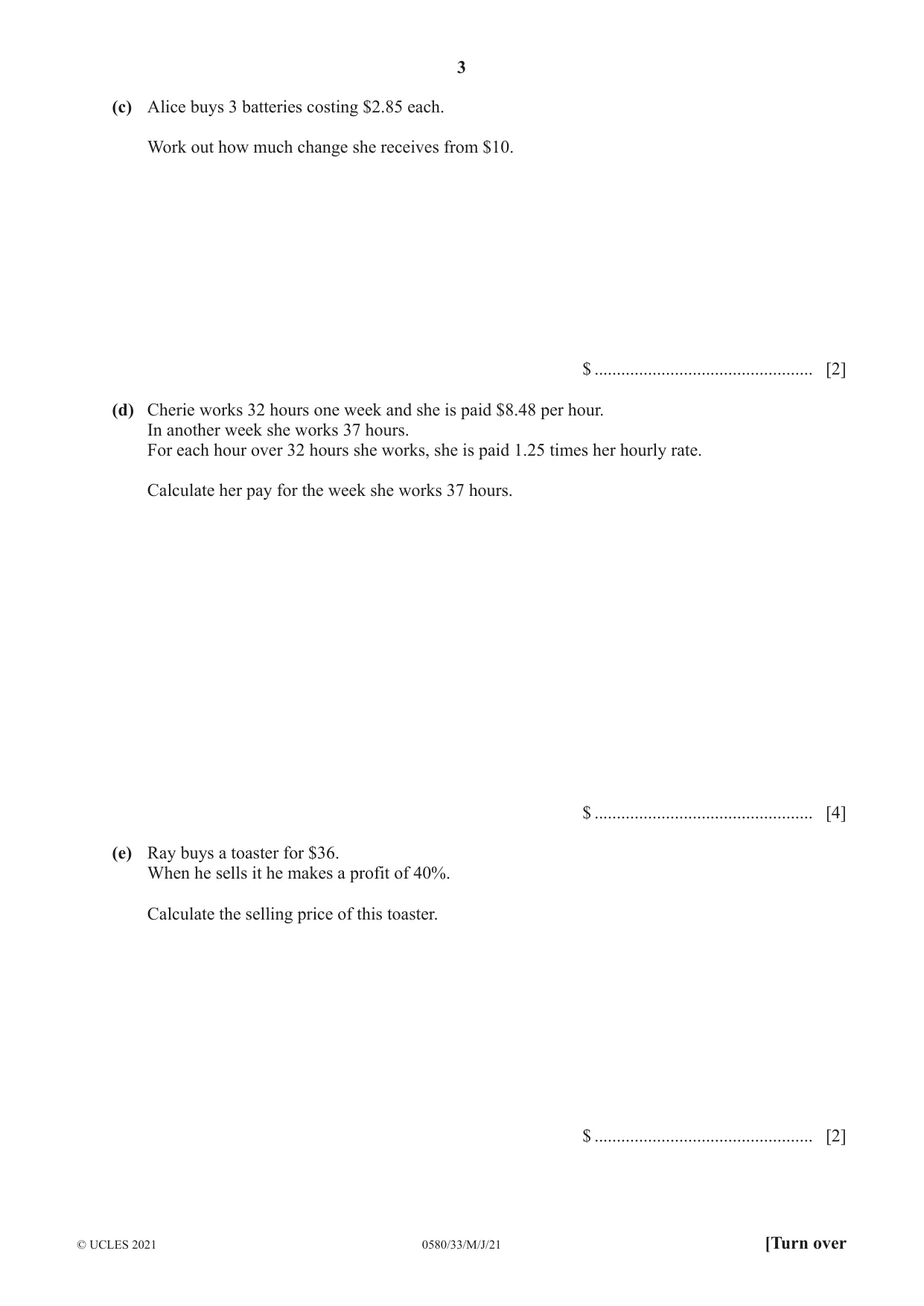 Cambridge IGCSE Mathematics 0580 2021 May/June Paper 3 · Variant 3 question paper, page 3 of 20