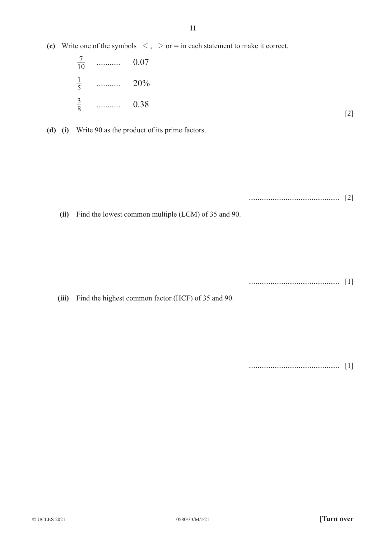 Cambridge IGCSE Mathematics 0580 2021 May/June Paper 3 · Variant 3 question paper, page 11 of 20