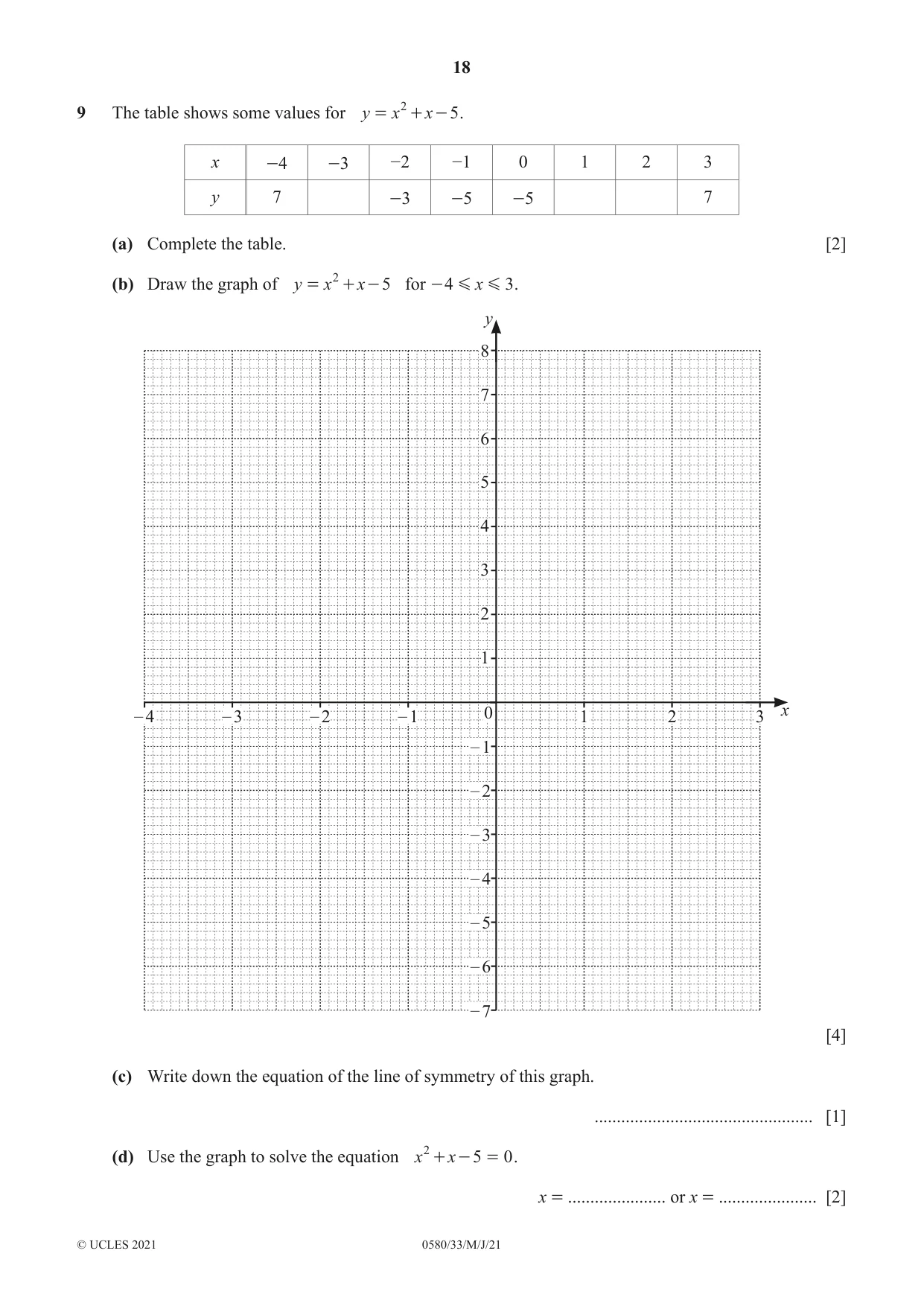 Cambridge IGCSE Mathematics 0580 2021 May/June Paper 3 · Variant 3 question paper, page 18 of 20